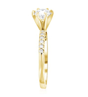 Six-Prong Pavé Round Diamond Solitaire Engagement Ring in 14k Yellow Gold