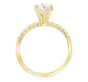 Six-Prong Pavé Round Diamond Solitaire Engagement Ring in 14k Yellow Gold