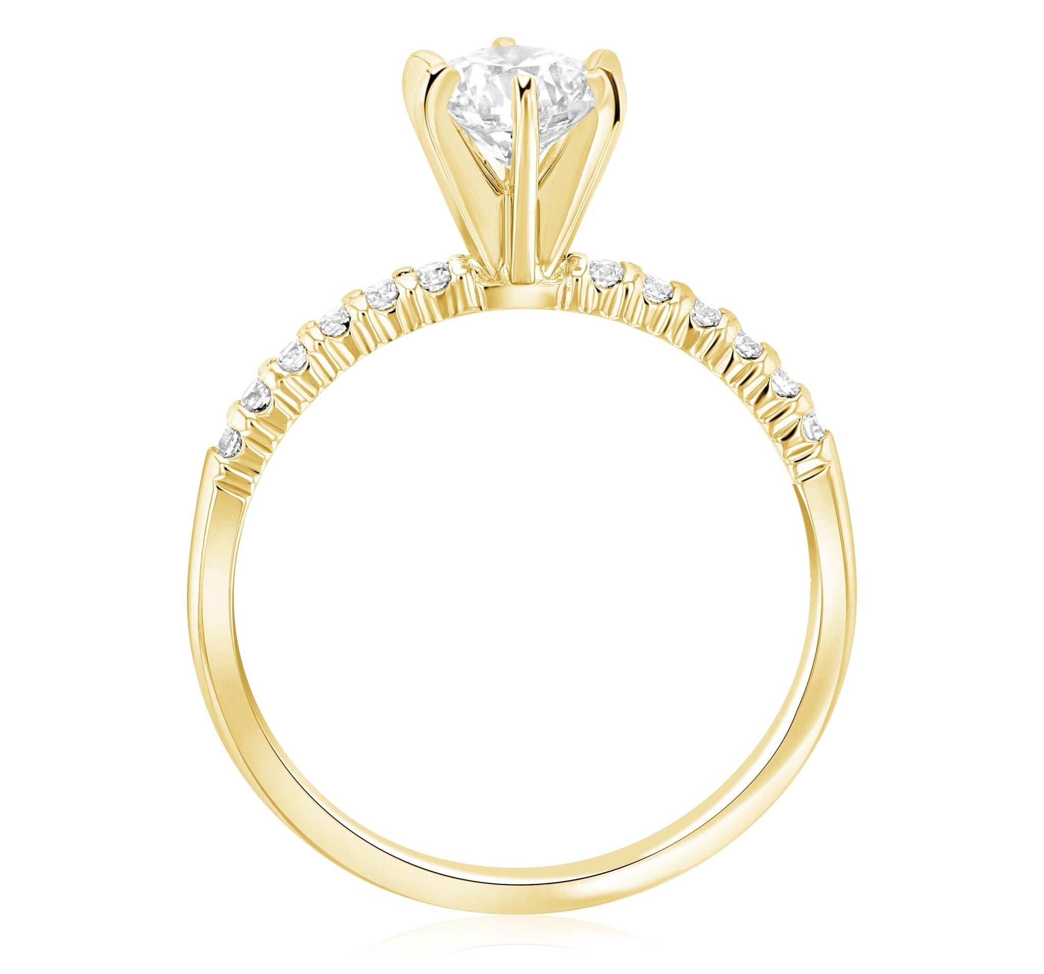 Six-Prong Pavé Round Diamond Solitaire Engagement Ring in 14k Yellow Gold
