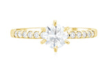 Six-Prong Pavé Round Diamond Solitaire Engagement Ring in 14k Yellow Gold
