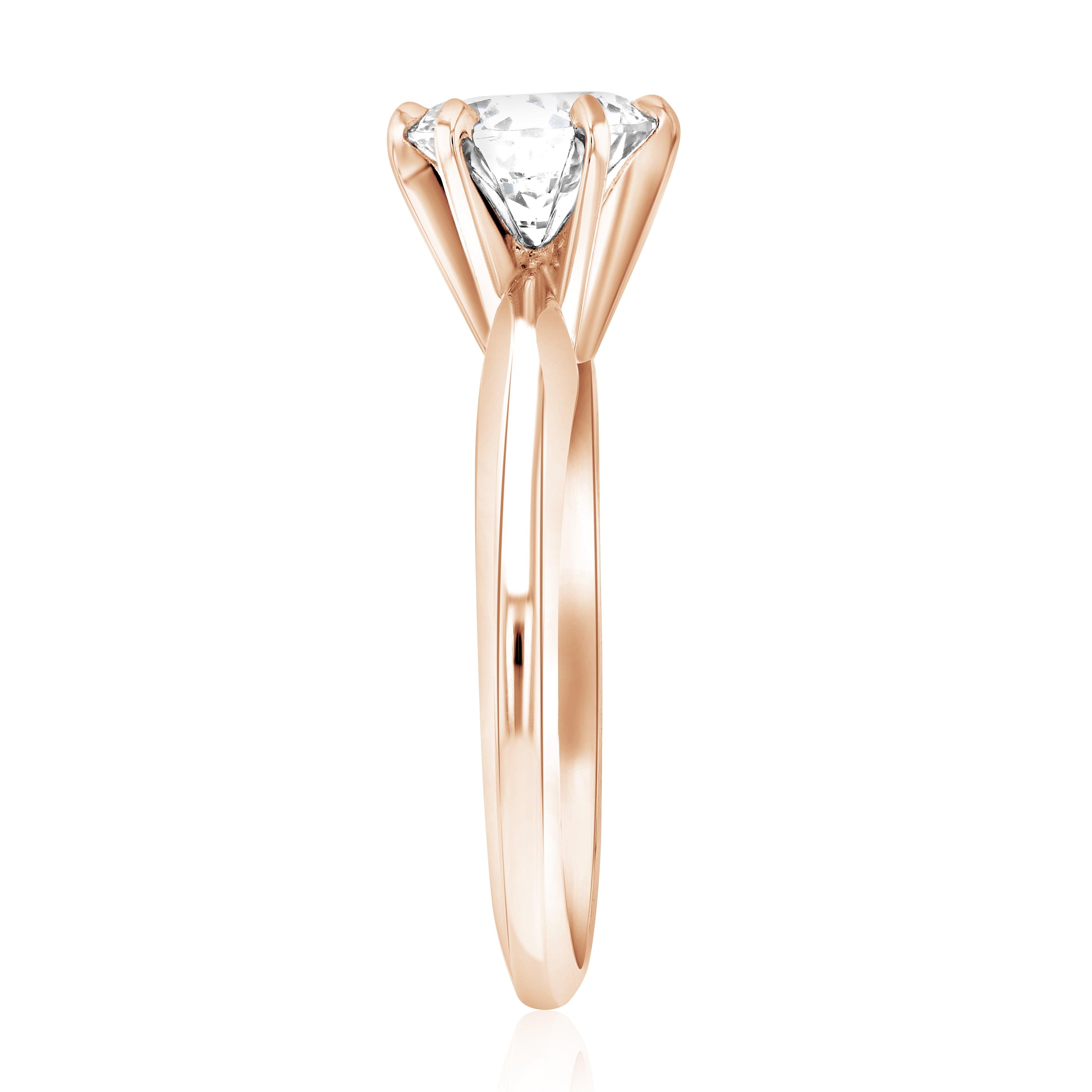 14K rose gold solitaire engagement ring with round diamond, timeless fine jewelry