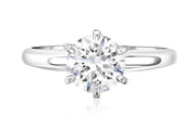 Solitaire diamond engagement ring in 14K white gold with six prongs, timeless fine jewelry design
