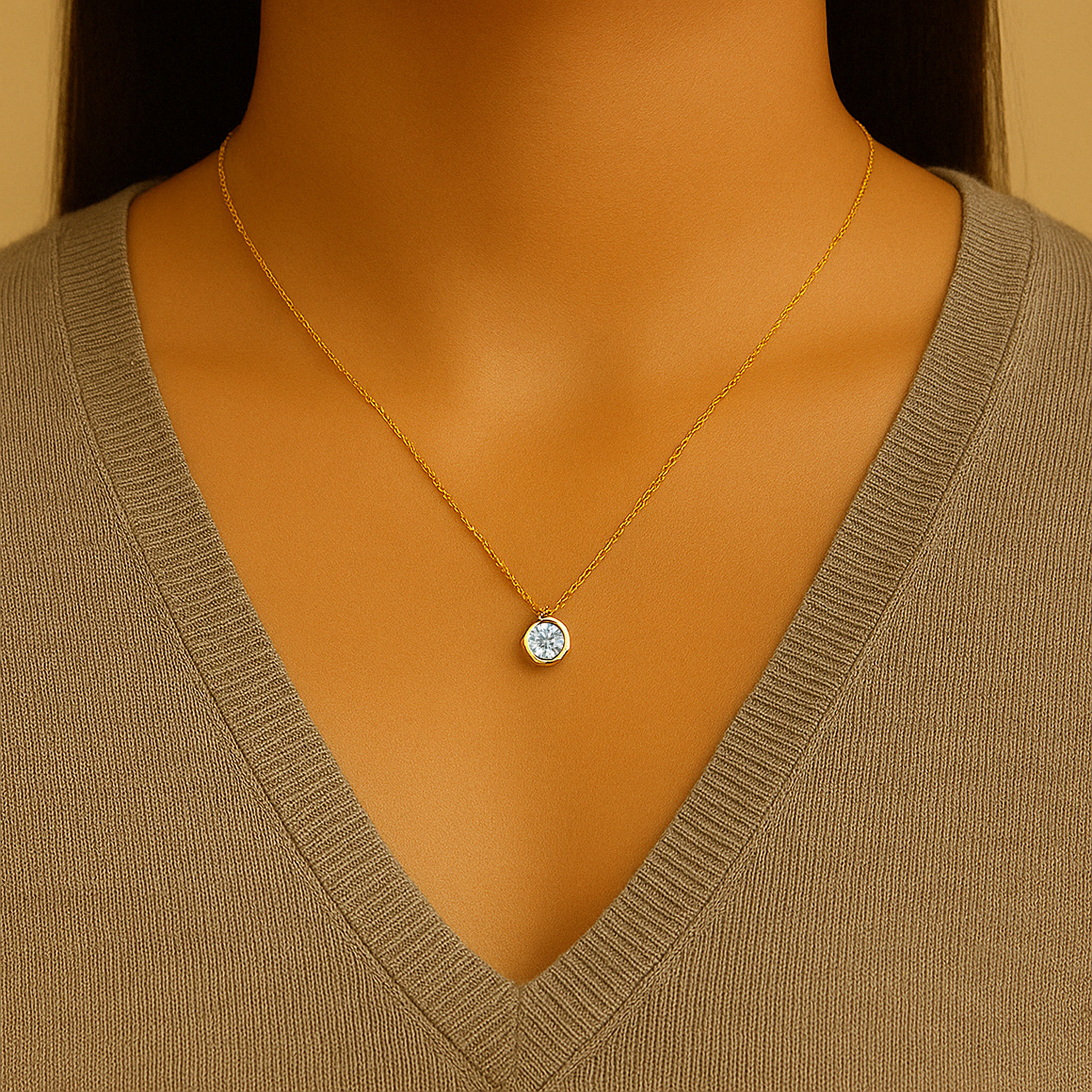 Solitaire Bezel Lab Grown Diamond Pendant Necklace (1 ct.) - Iris + Mill