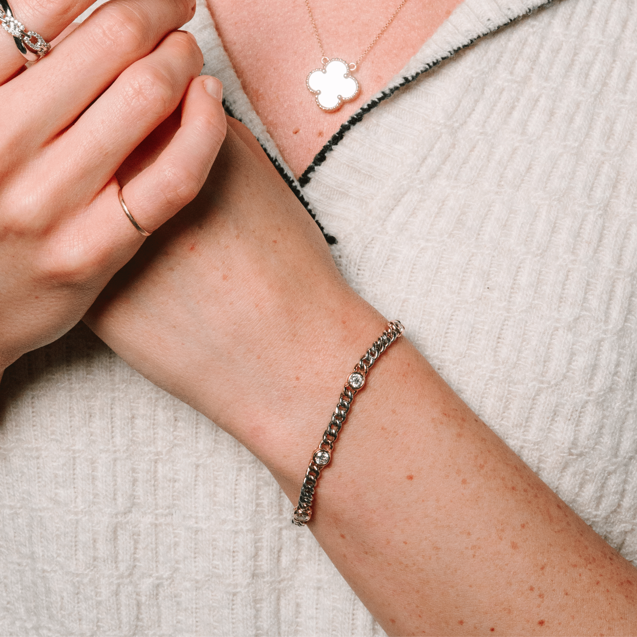 Stationed Bezel Set Diamond Chain Bracelet in Two-tone 14K Gold