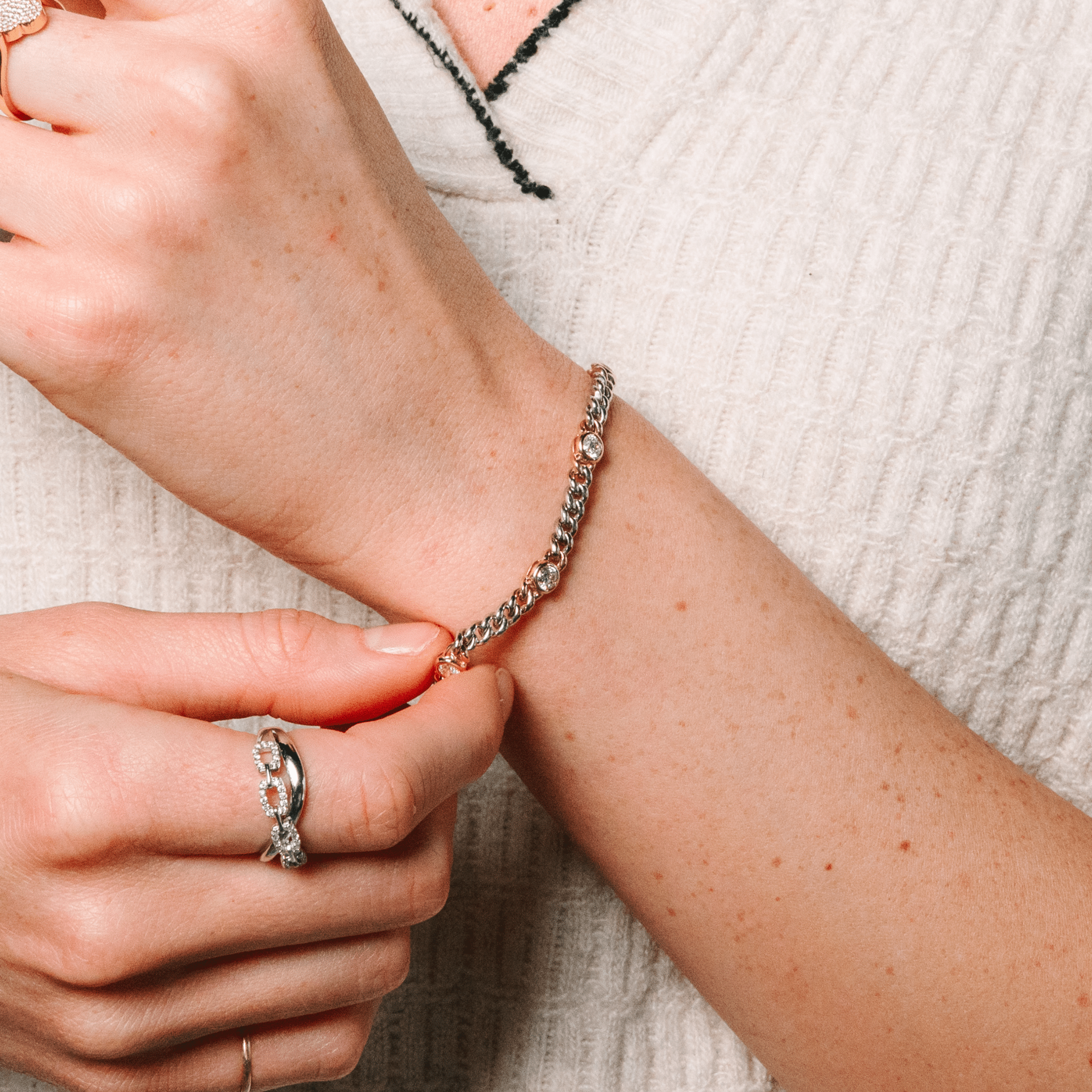Stationed Bezel Set Diamond Chain Bracelet in Two-tone 14K Gold