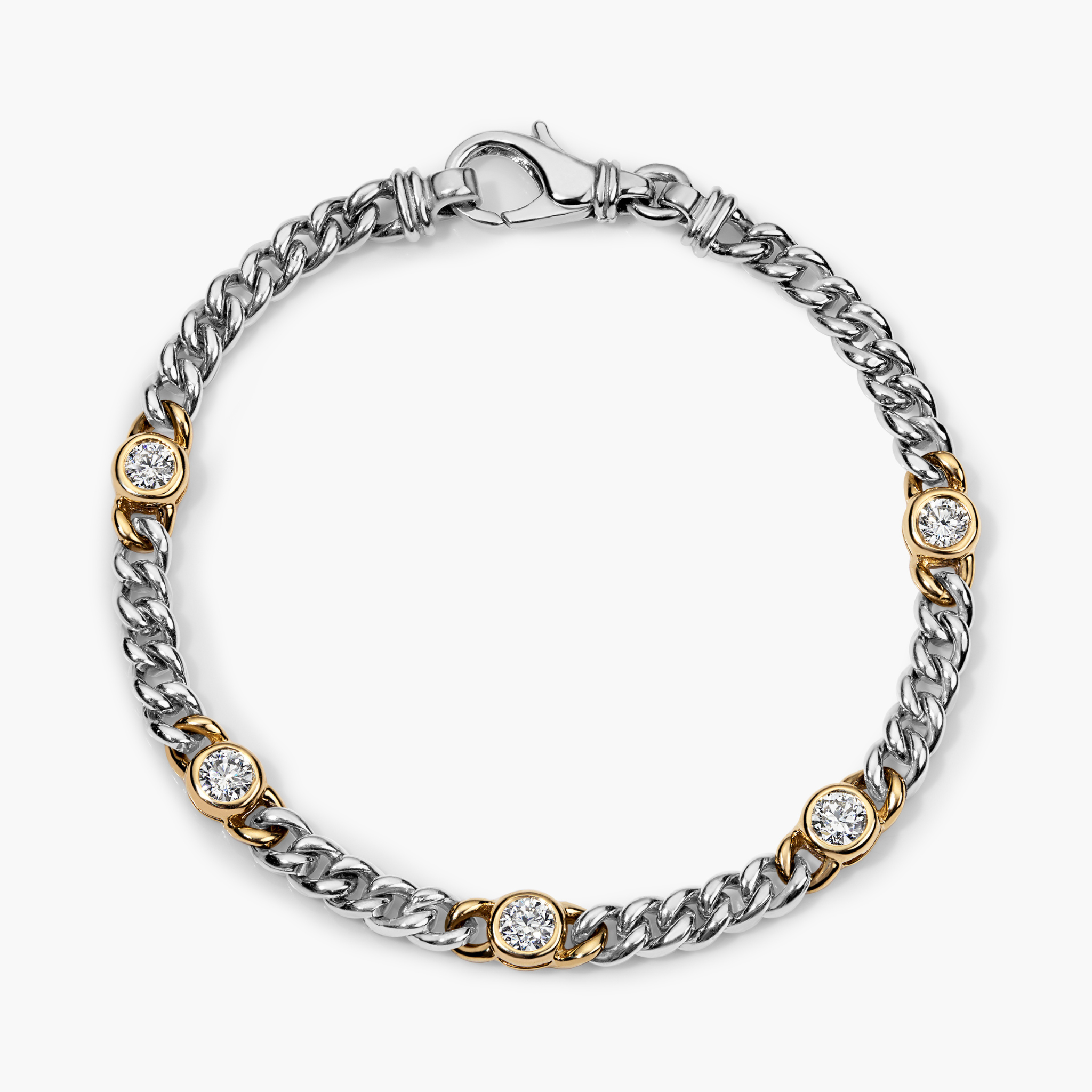 14K gold and silver chain bracelet with diamond accents, timeless fine jewelry for everyday wear