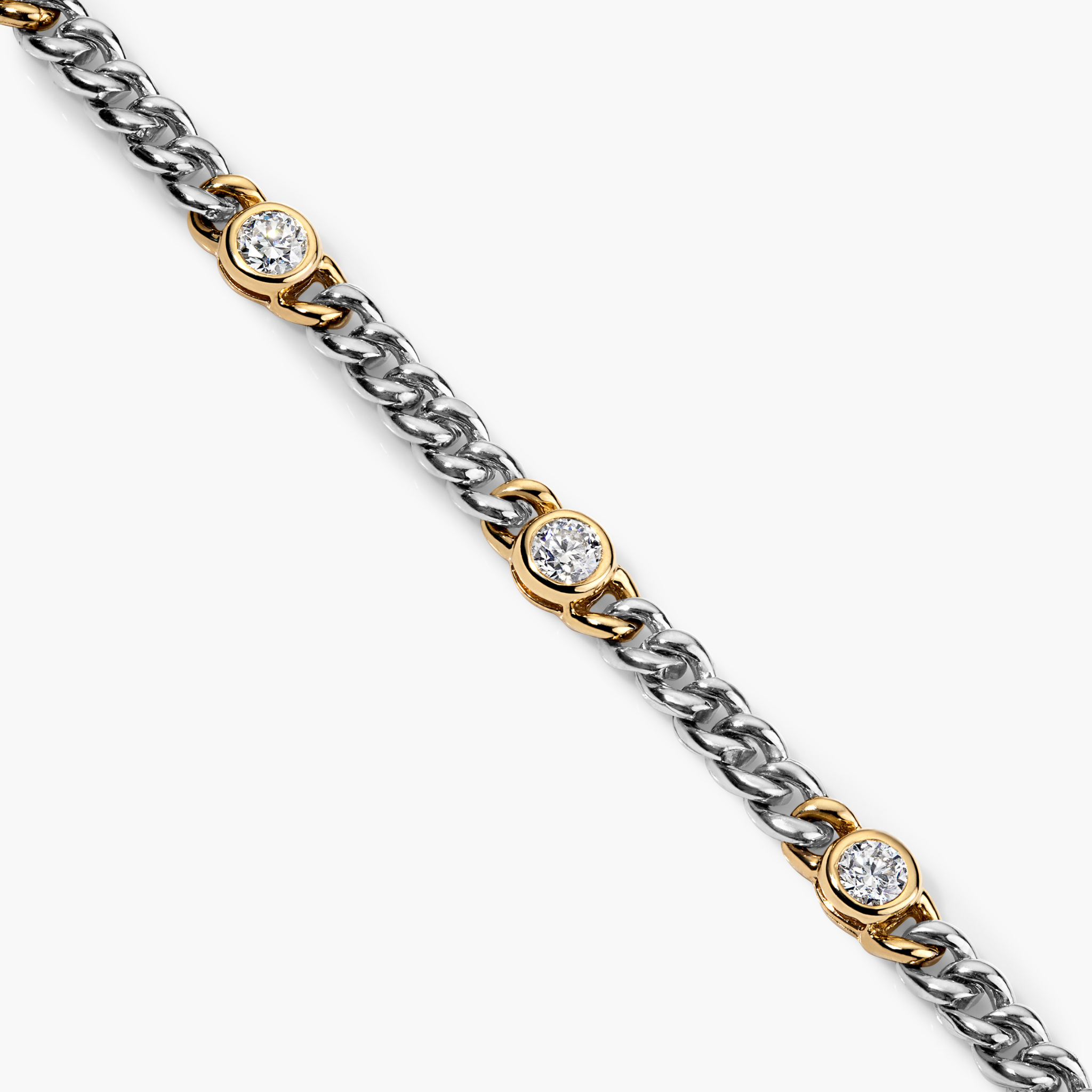 14K gold and silver chain bracelet with round diamond accents, timeless fine jewelry design