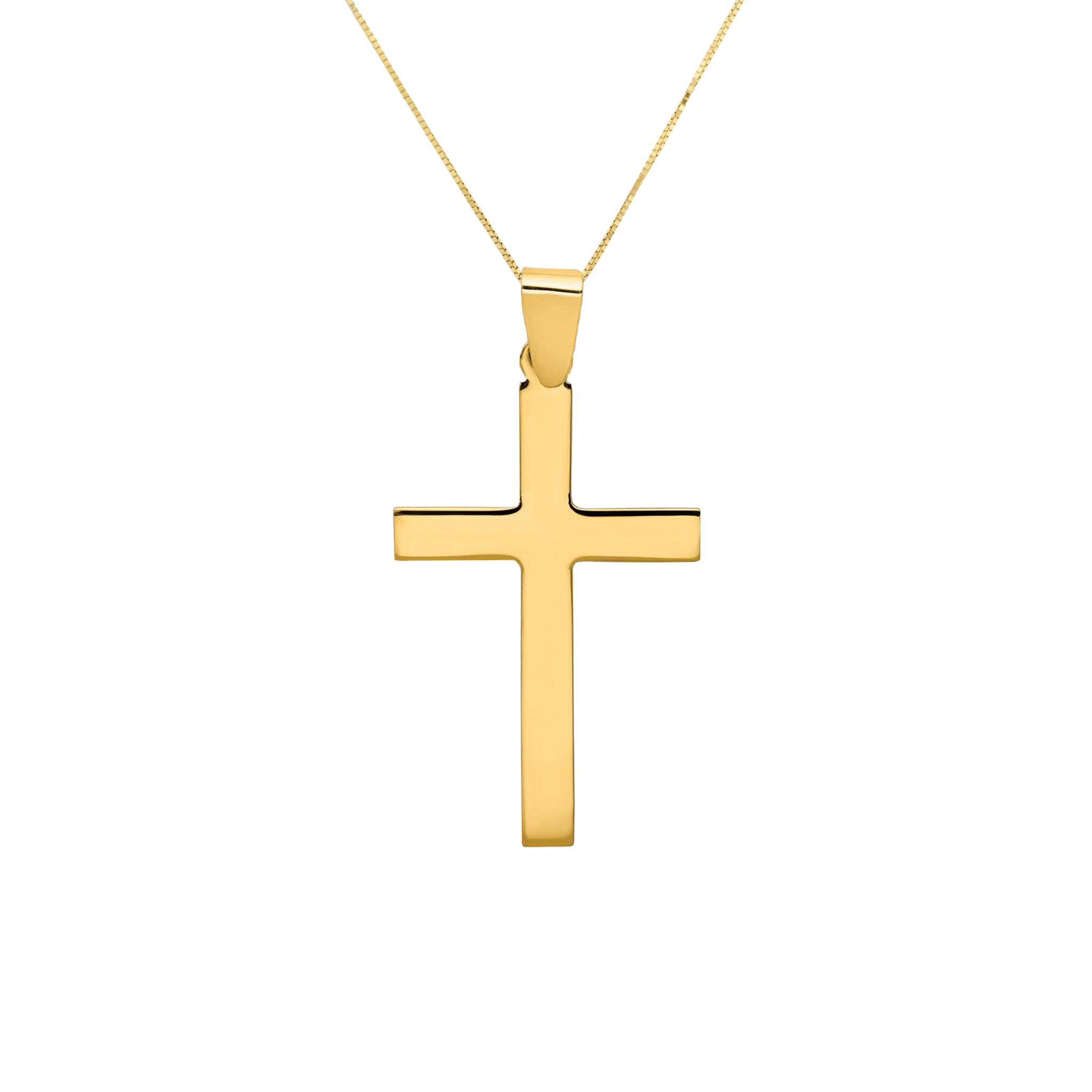 Straight Edge Cross Necklace in 14K Yellow Gold