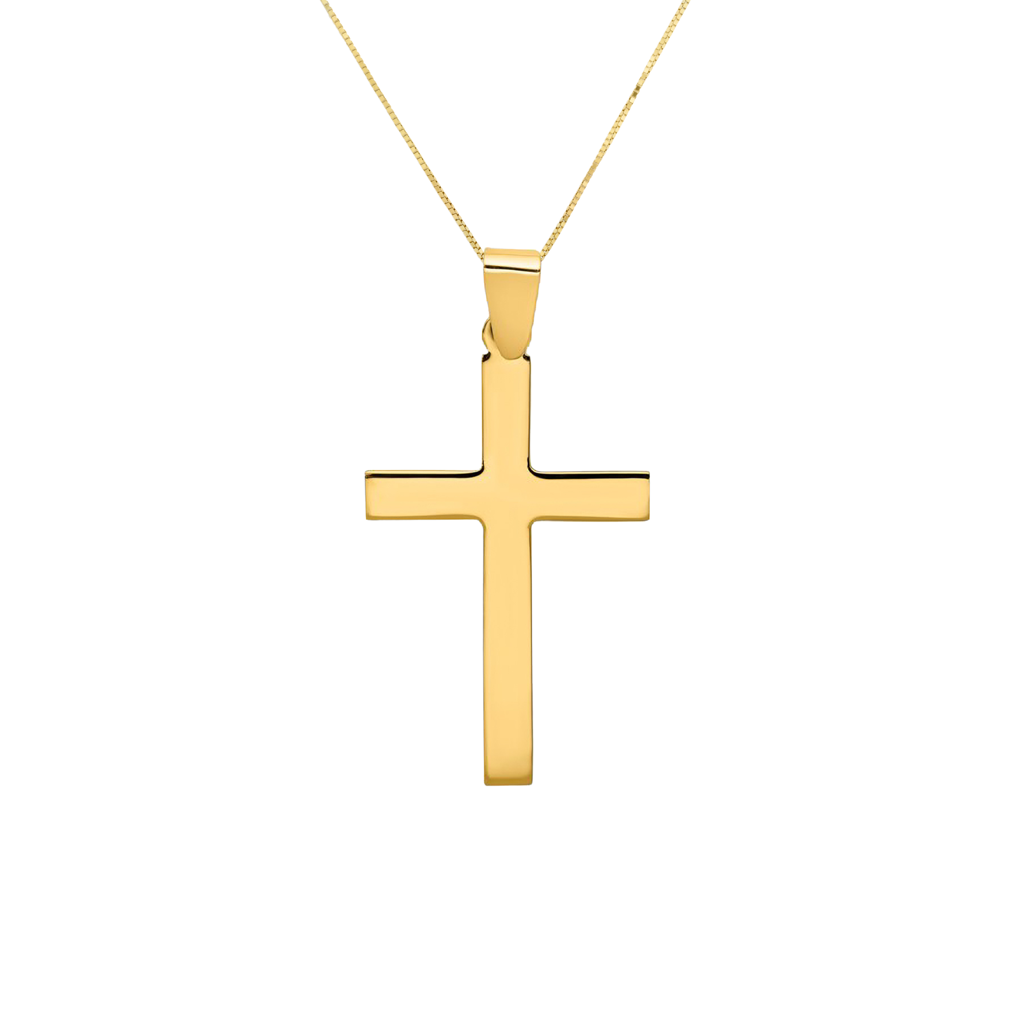 14K gold cross pendant necklace with delicate box chain, timeless fine jewelry for everyday wear