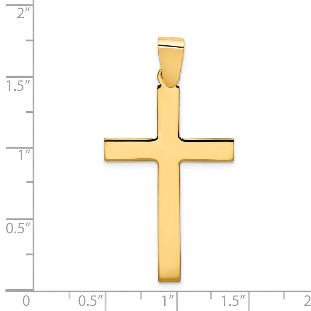 14K gold cross pendant, timeless fine jewelry for everyday wear, shown with size scale