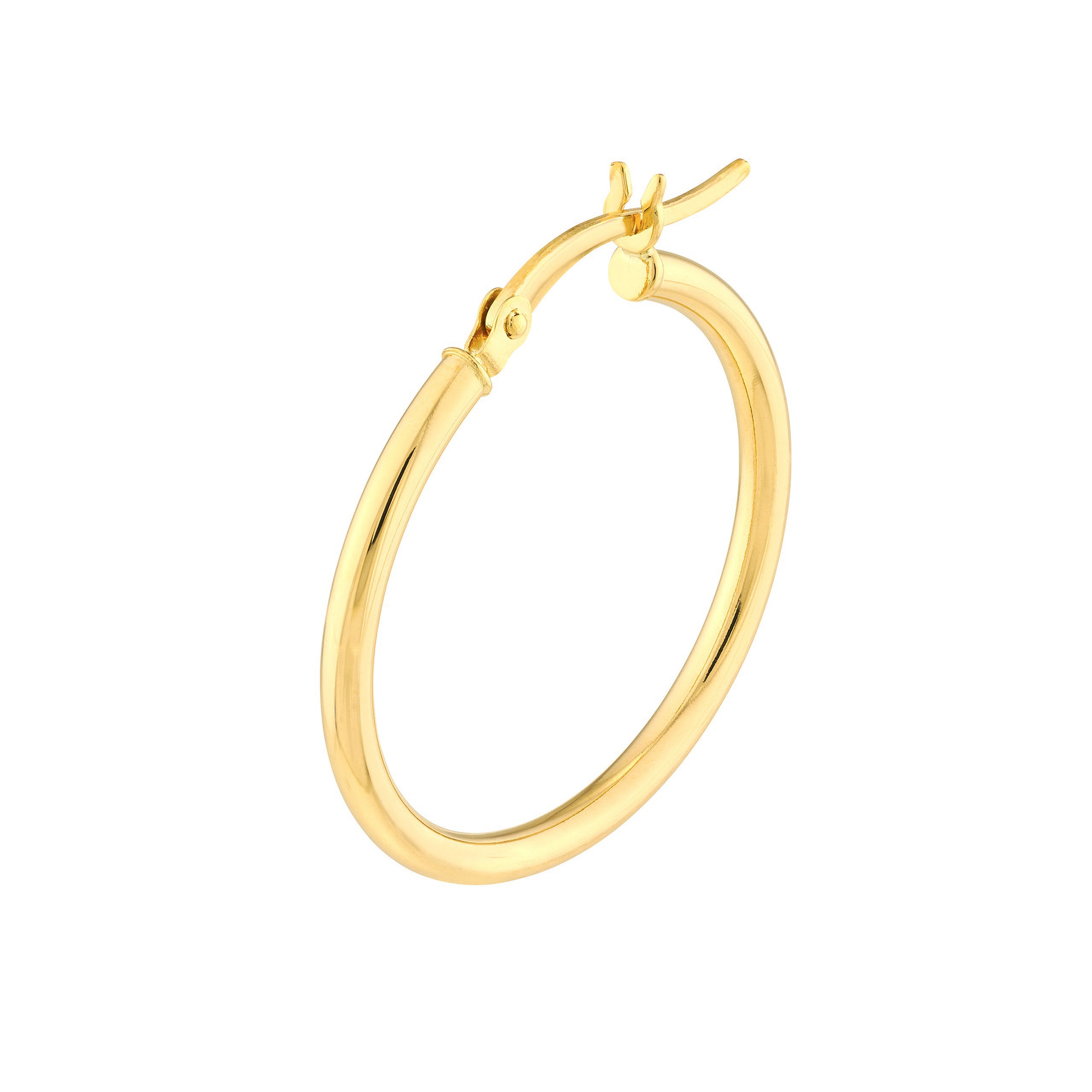 14K gold hoop earring with secure latch, timeless fine jewelry for everyday wear