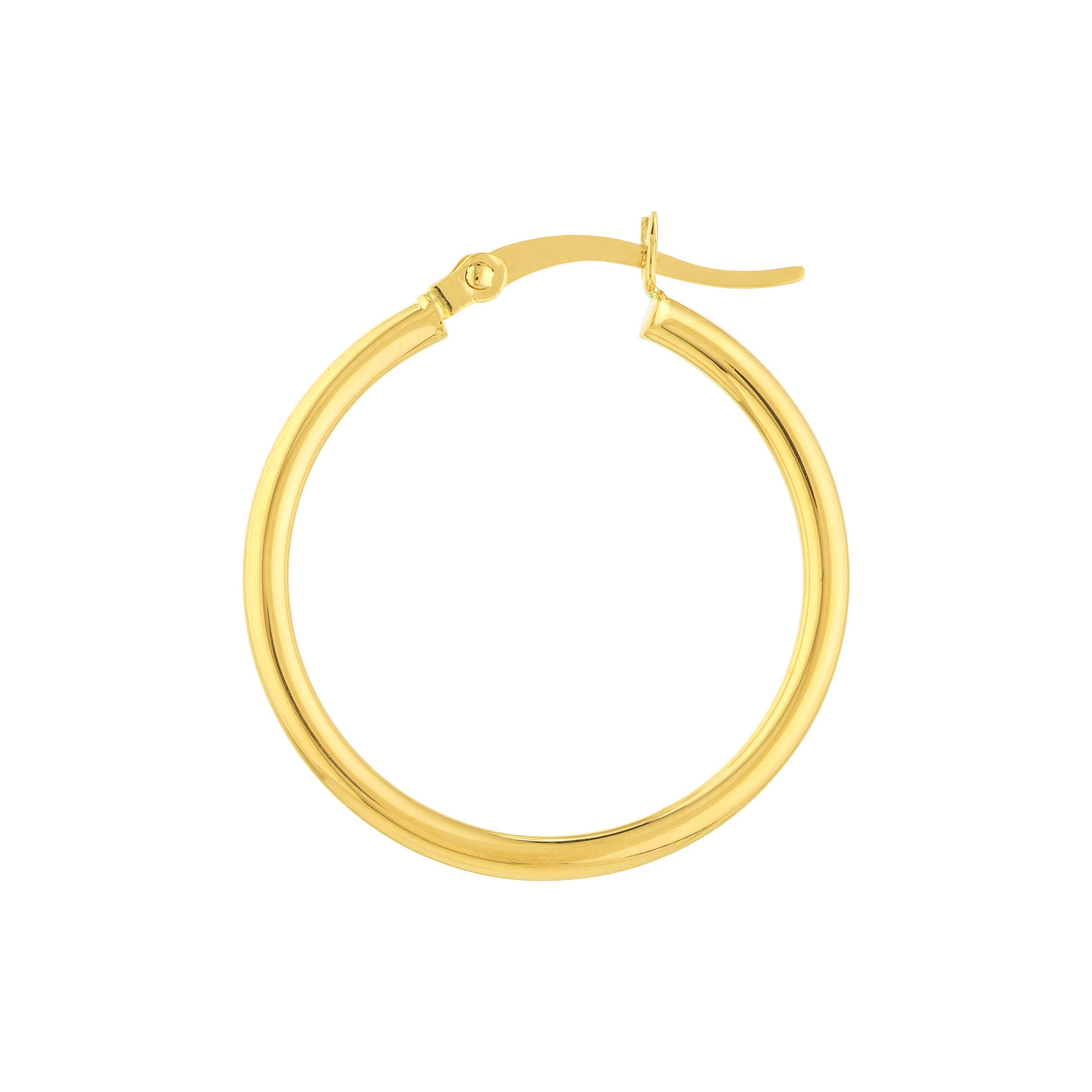 14K gold hoop earring with secure latch, timeless fine jewelry for everyday wear