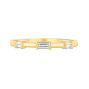 14K gold ring with three baguette-cut diamonds, timeless fine jewelry for everyday wear