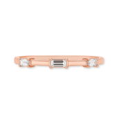 14K rose gold ring with three baguette diamonds, timeless fine jewelry for everyday wear