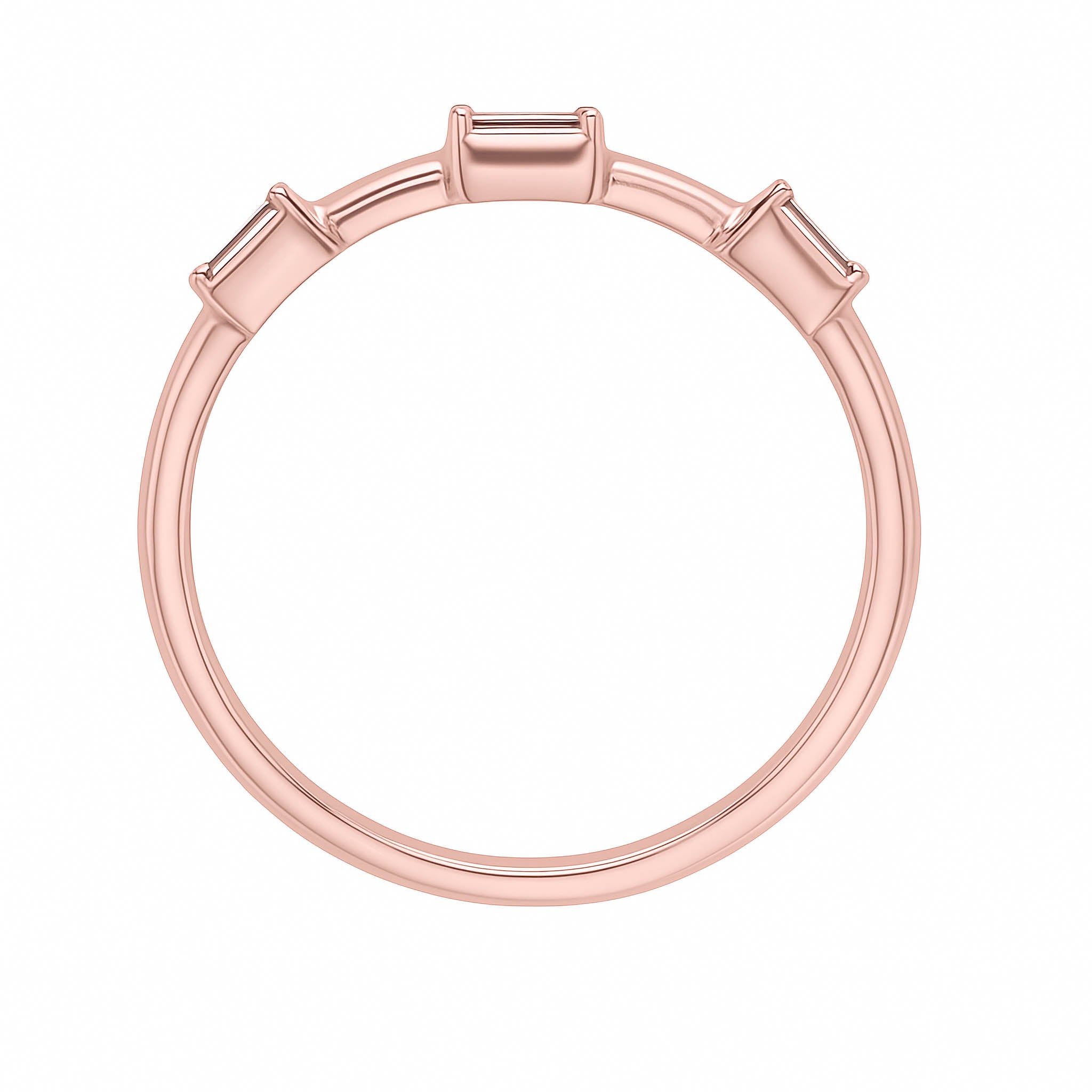 14K rose gold ring with three baguette diamonds, timeless fine jewelry design