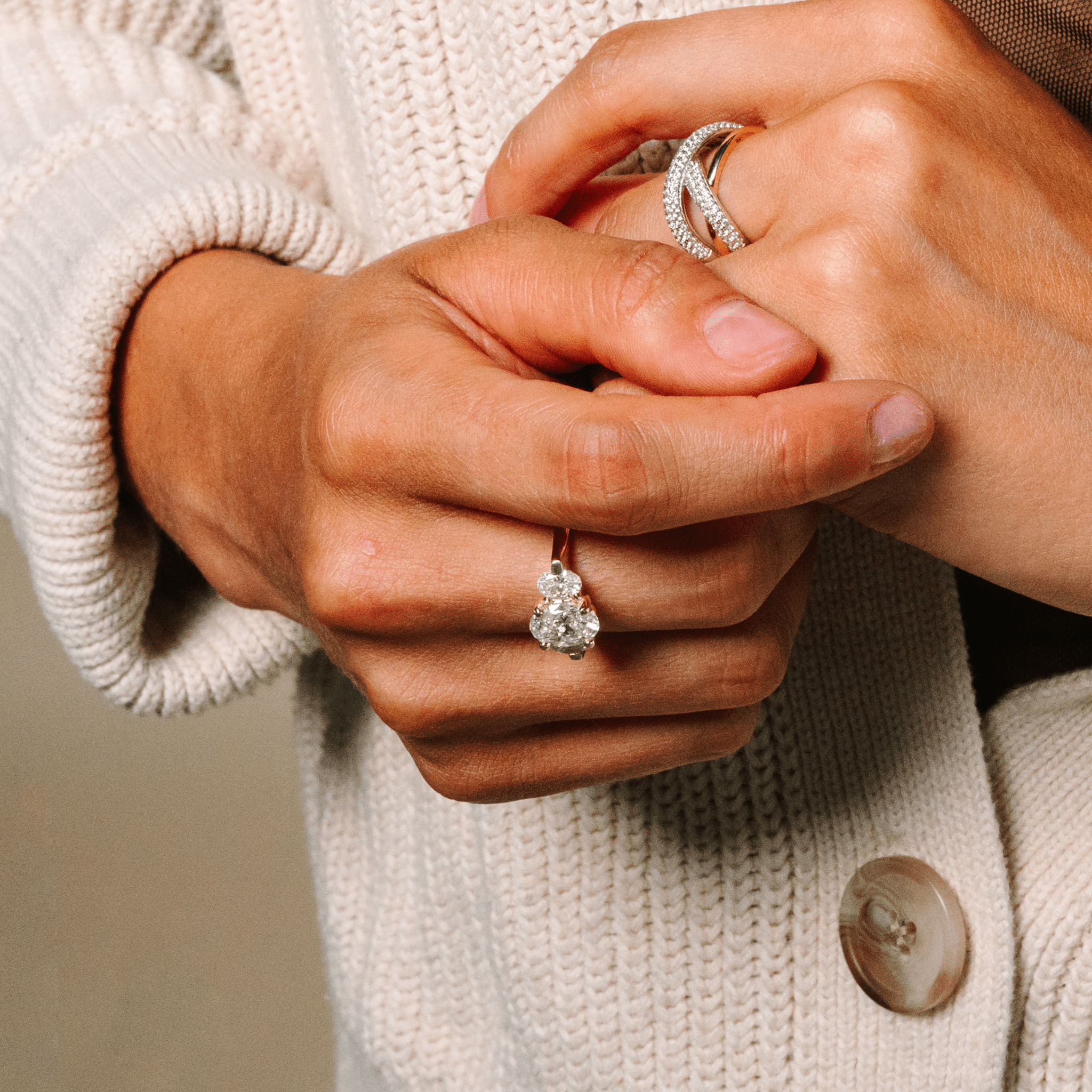 Three-stone Lab Grown Oval Diamond Ring