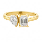 14K gold ring with heart and emerald cut diamonds, timeless fine jewelry for everyday wear