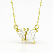14K gold necklace with heart and emerald cut diamond pendant, timeless fine jewelry