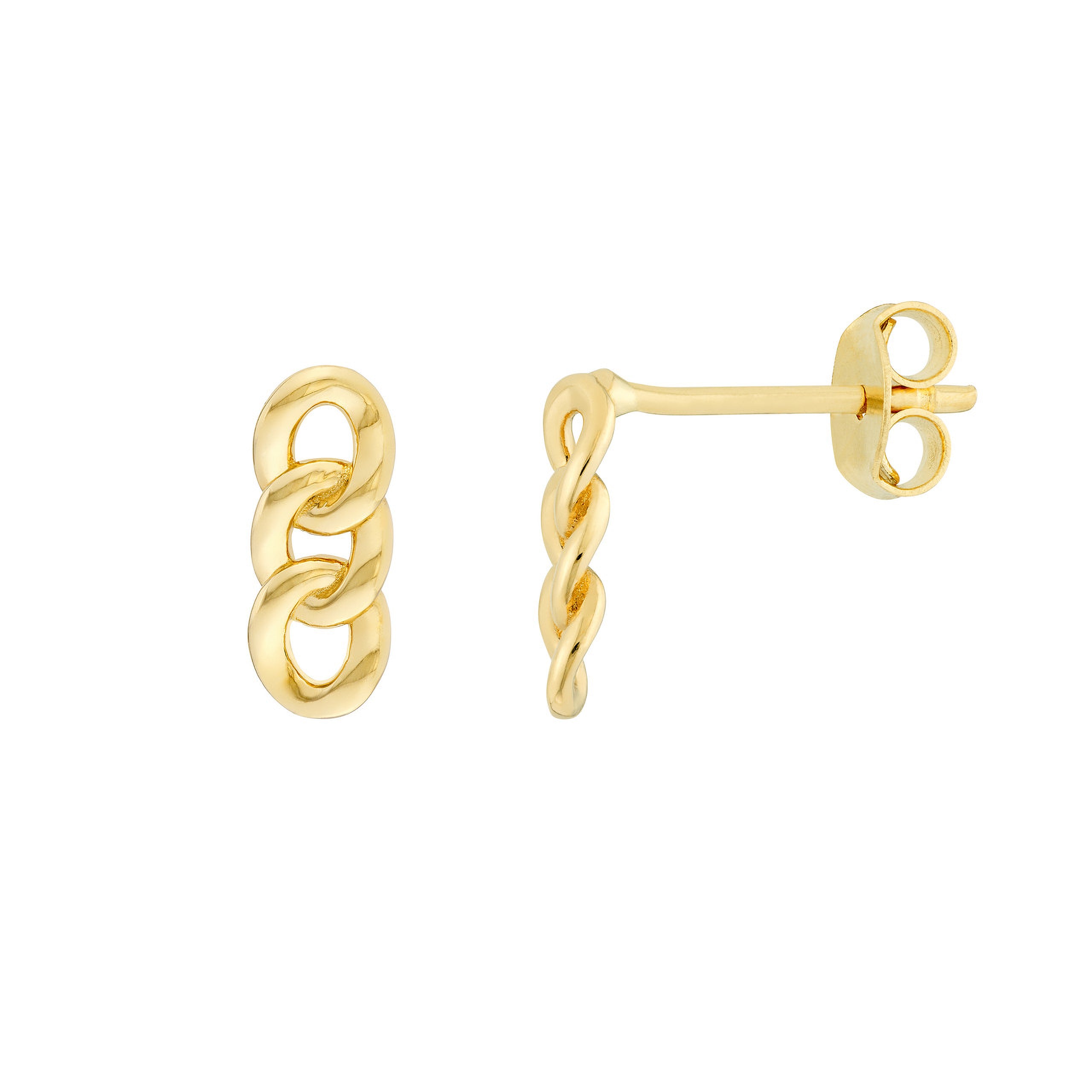 14K gold chain link stud earrings, timeless fine jewelry for everyday wear