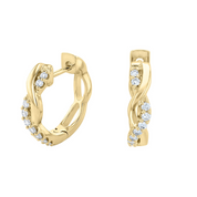 14K gold diamond hoop earrings with twisted design and sparkling stones