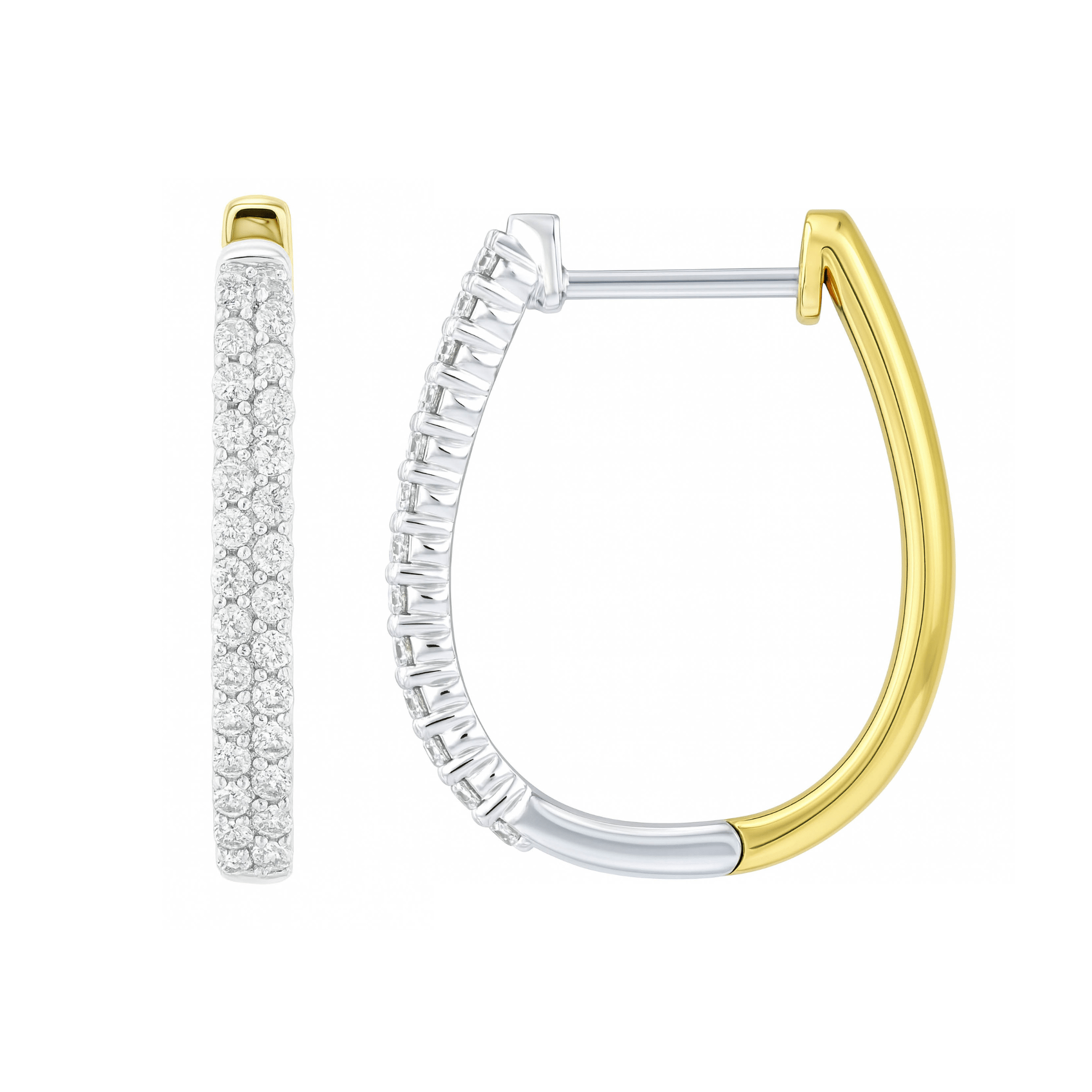 Two-Tone Double Row Diamond Hoop Earrings