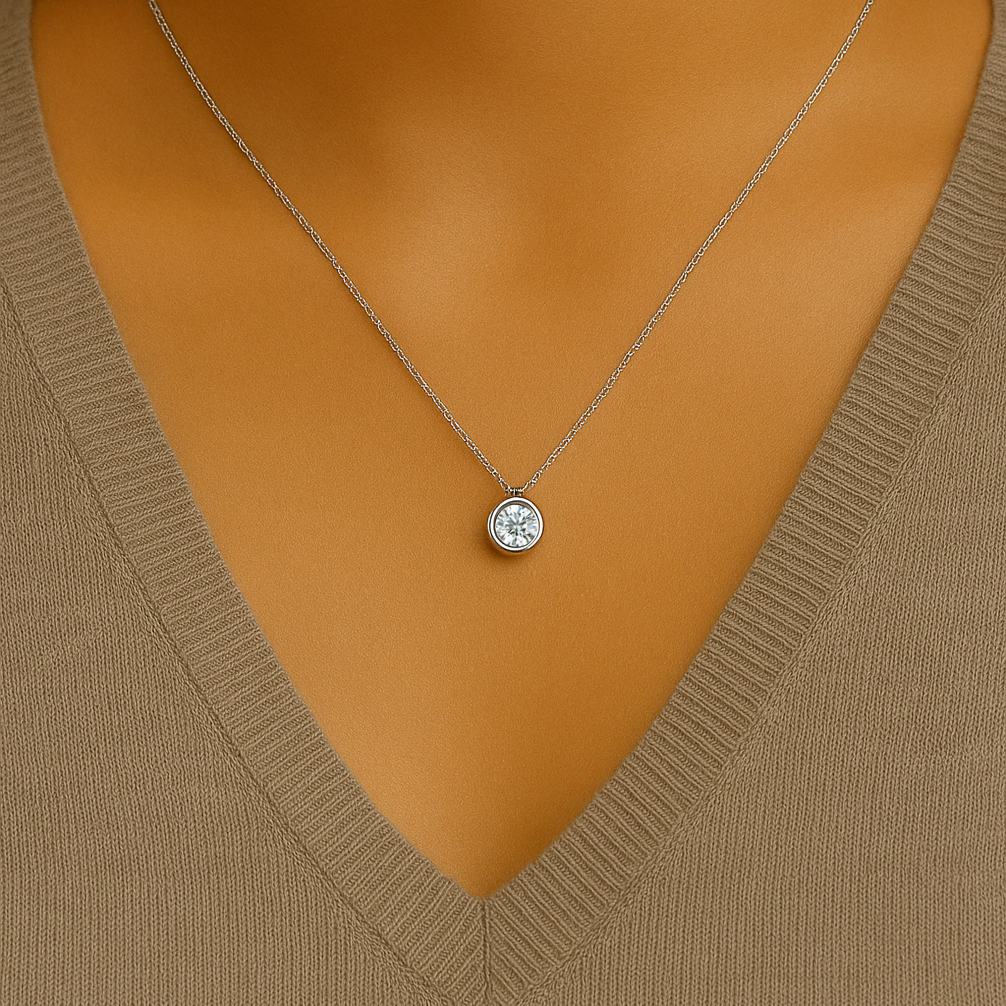 Solitaire Bezel Lab Grown Diamond Pendant Necklace (1 ct.)