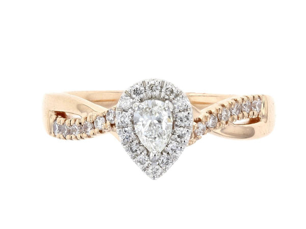 Halo Pear Cut Diamond Engagement Ring Gold Twisted Band (.45 ct. tw.) - The Brothers Jewelry Co.