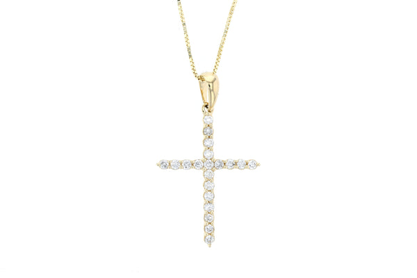 Classic Diamond Cross Necklace 14k Yellow Gold