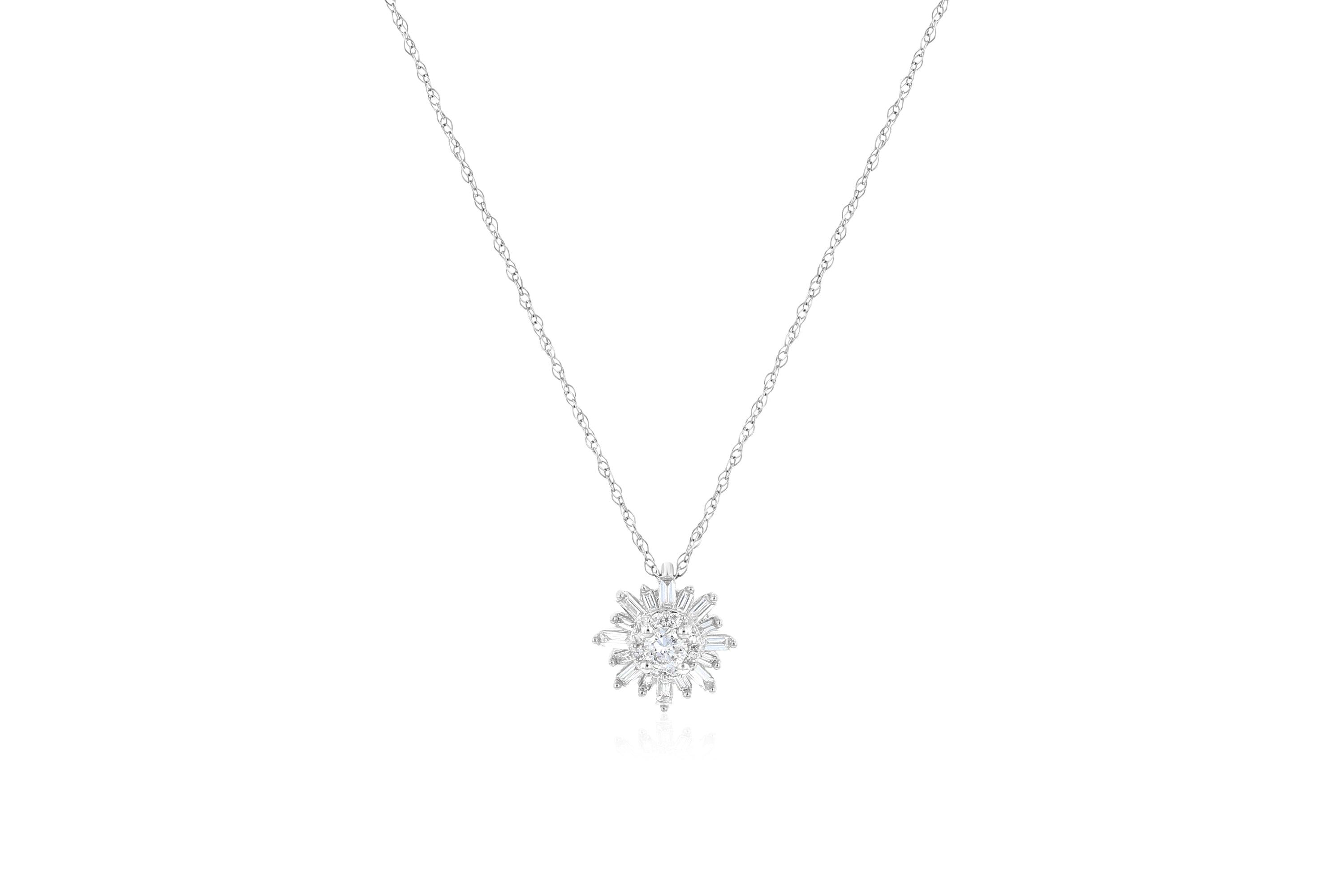 Baguette Diamond Snowflake Pendant Necklace in 14k White Gold - Iris + Mill