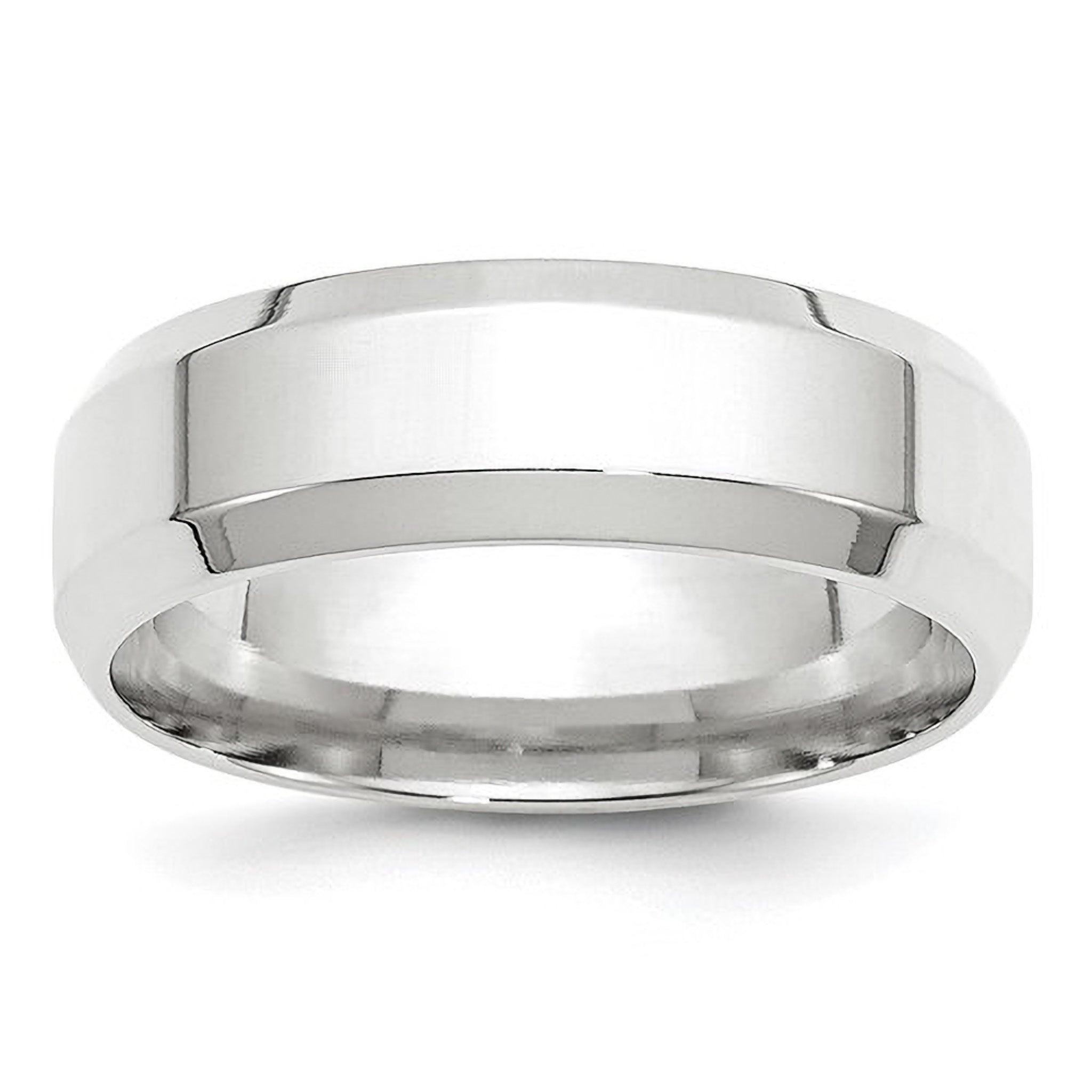 Beveled Edge Comfort Fit 7mm Men's Wedding Band 14k White Gold