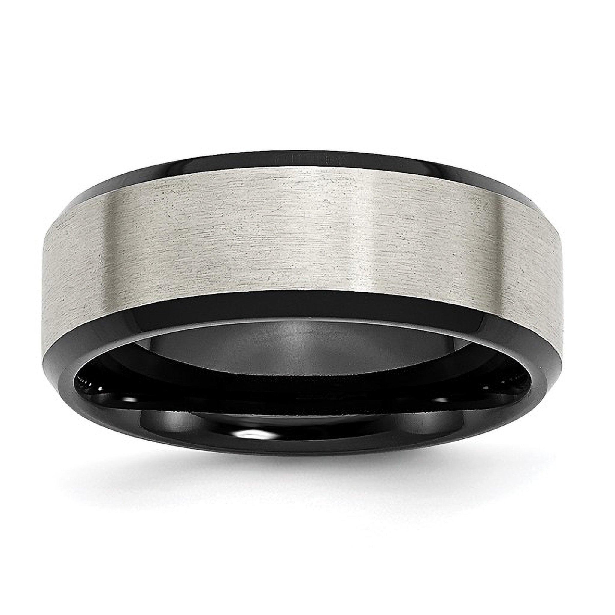 Black and Grey Brushed Titanium 8mm Men's Wedding Band Comfort Fit - Iris + Mill