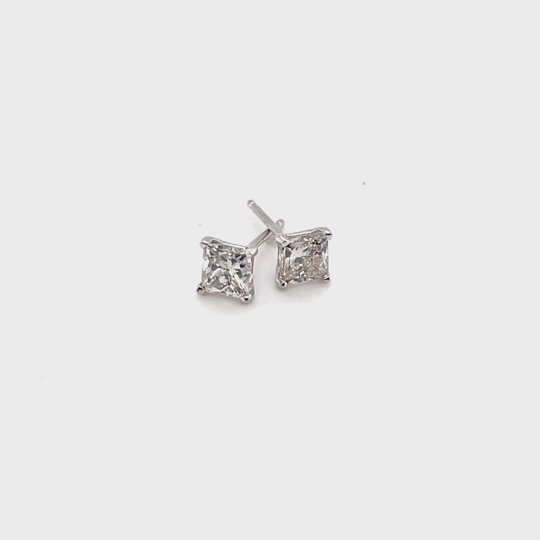 Princess Cut Diamond Stud Earrings in 14k White Gold