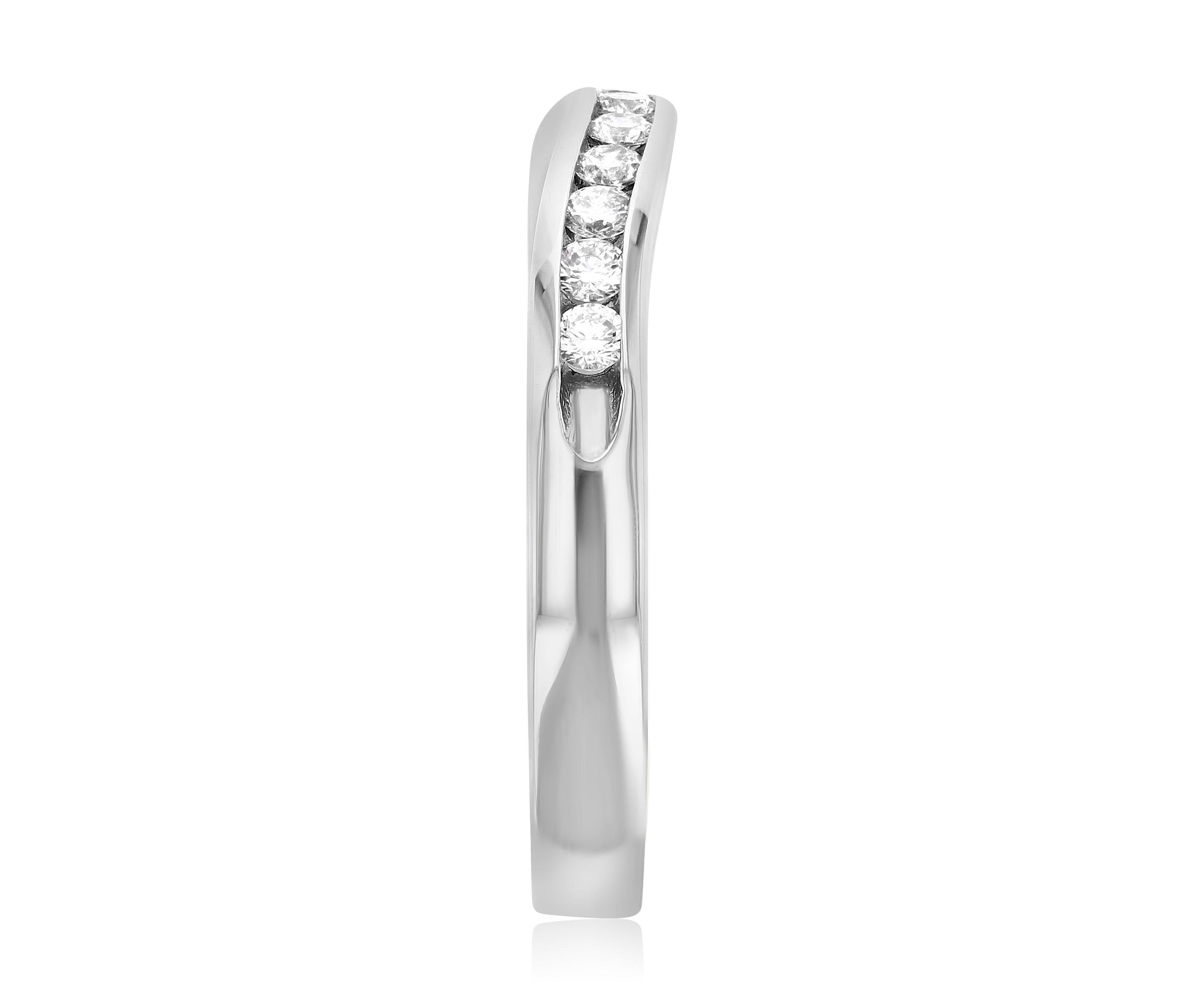 Curved Diamond Wedding Ring in 14k White Gold - Iris + Mill