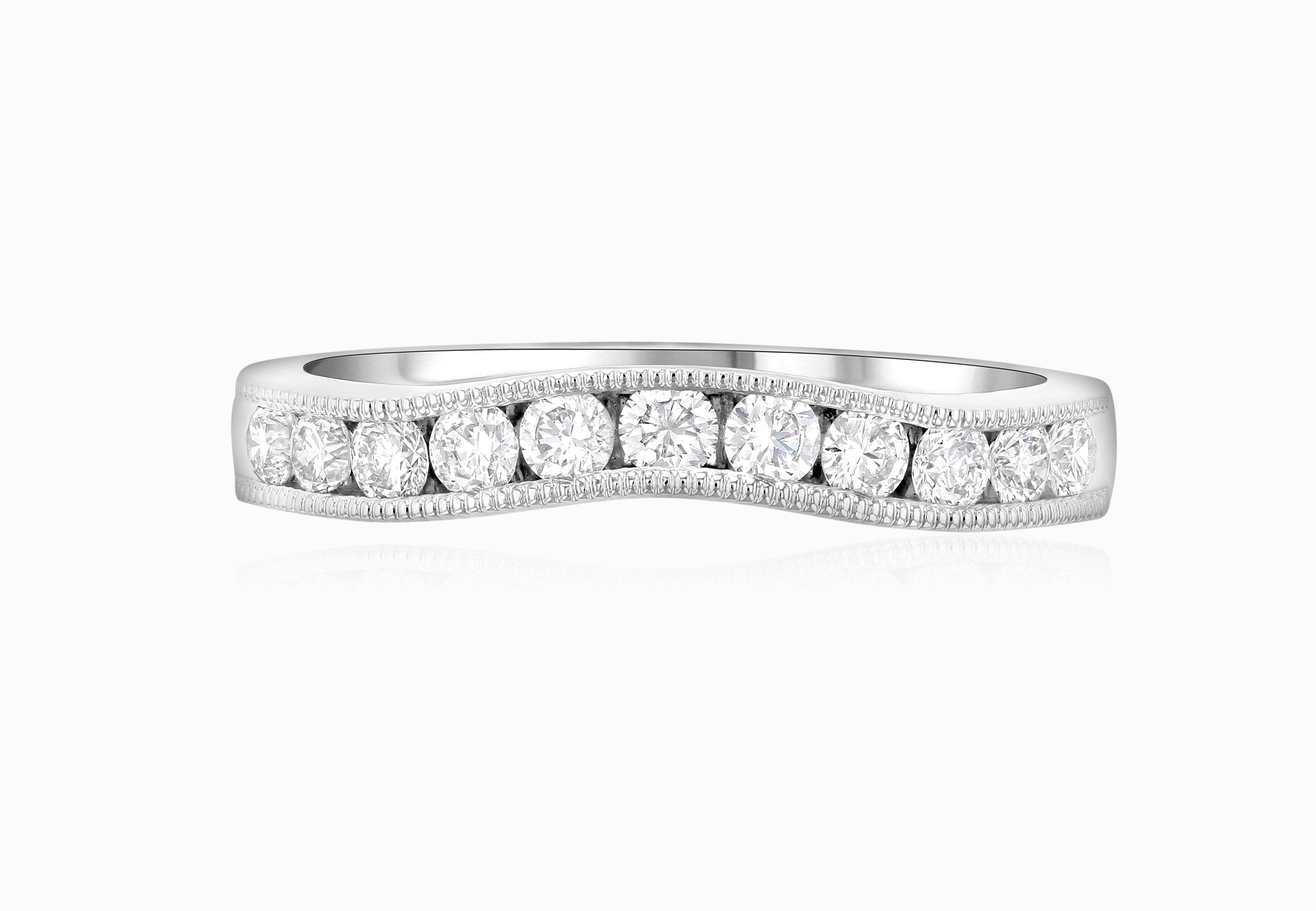 Curved Milgrain Diamond Wedding Ring in 14k White Gold - Iris + Mill