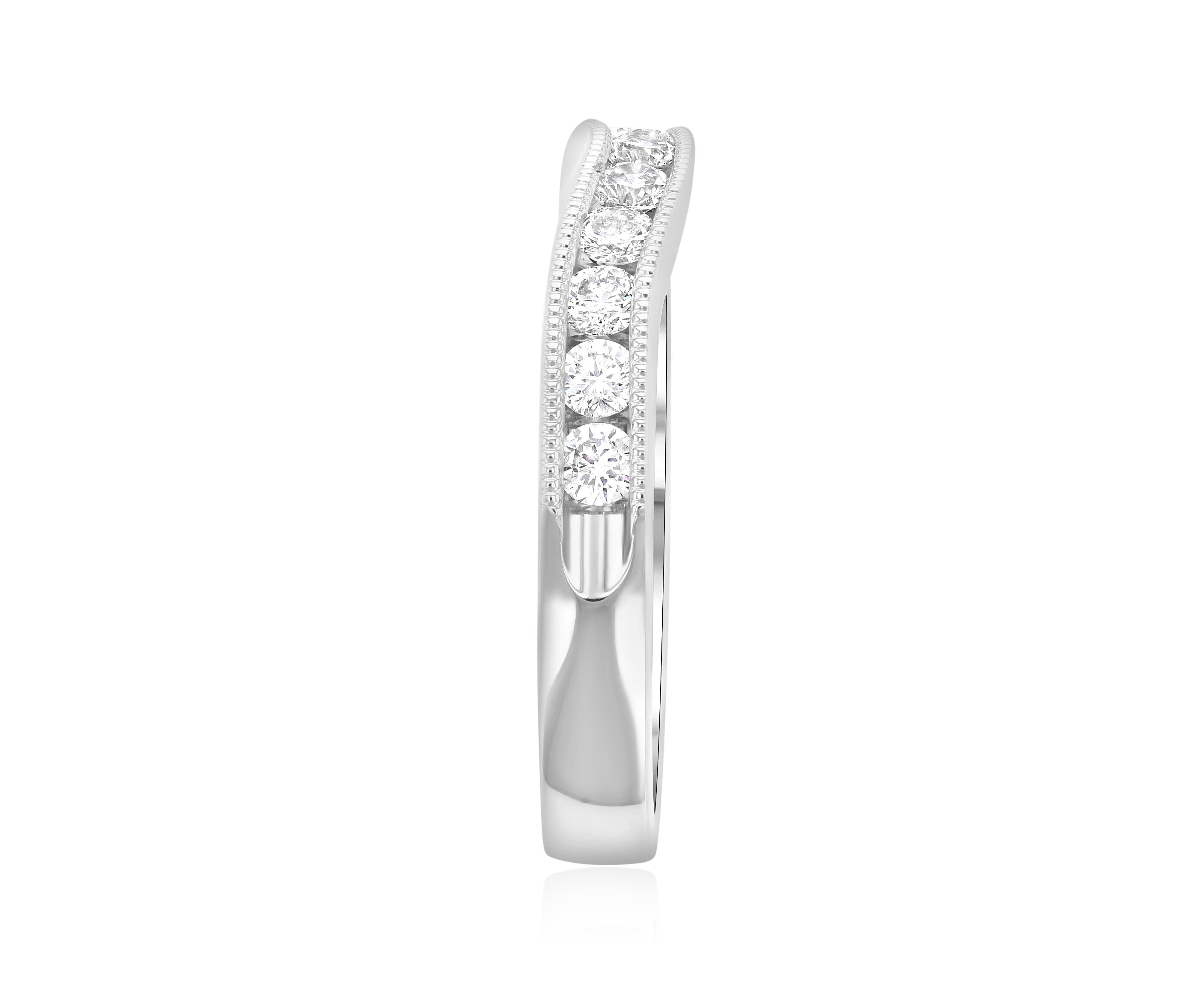 Curved Milgrain Diamond Wedding Ring in 14k White Gold - Iris + Mill