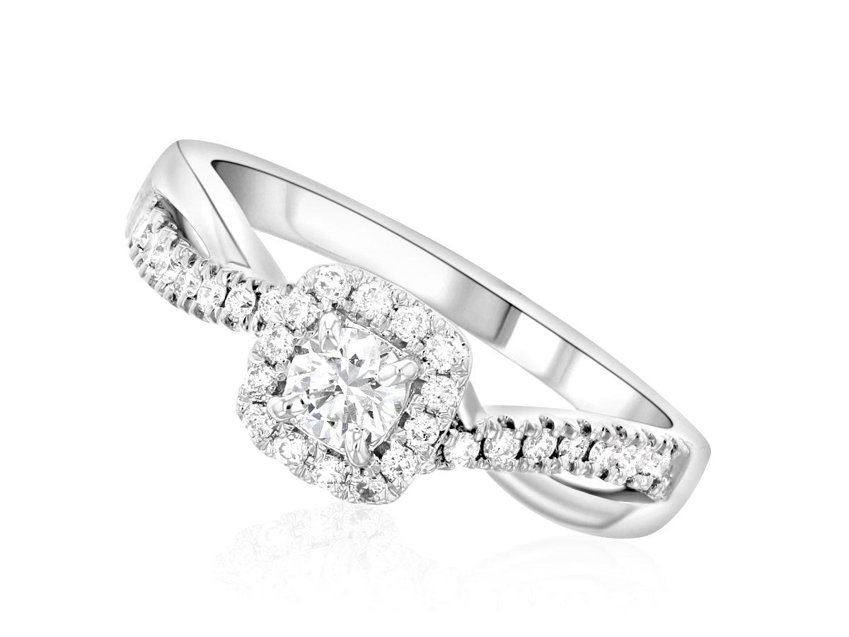 Cushion Halo Round Diamond Engagement Ring 14k White Gold Twisted Band (0.45 ct. tw.) - Iris + Mill