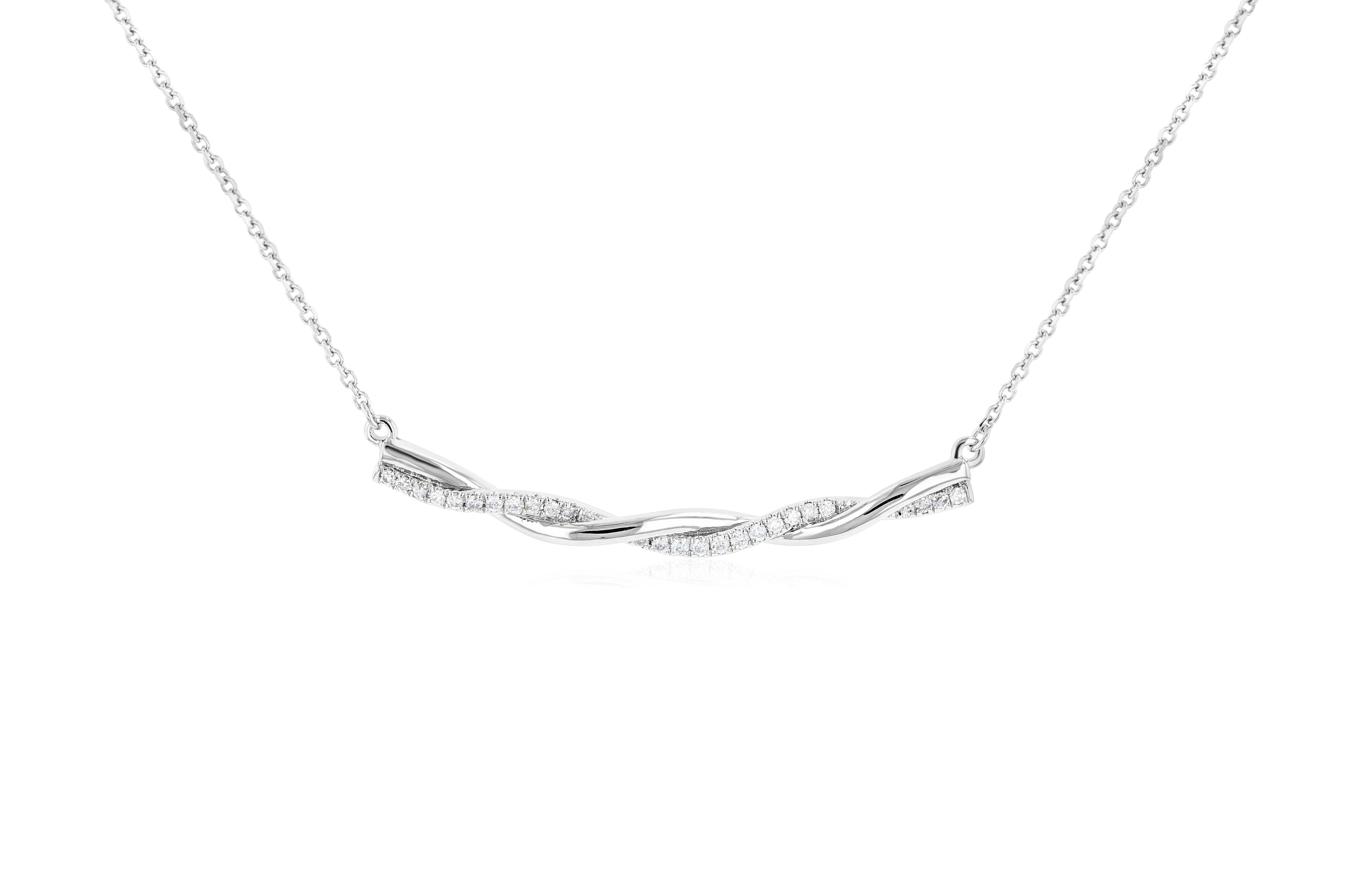 Diamond and Gold Twist Pendant Necklace in 14k White Gold - Iris + Mill