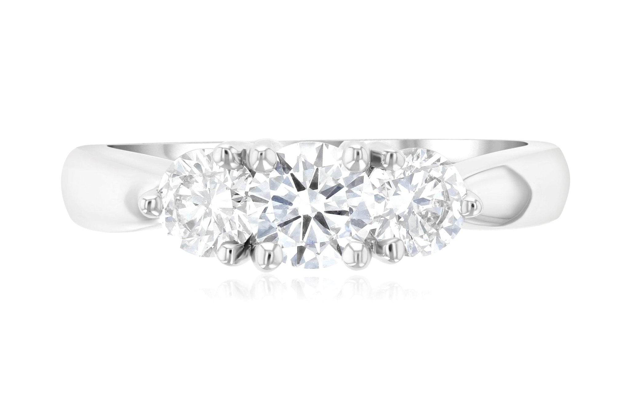Diamond Three-Stone Shared Prong Engagement Ring in 14k White Gold (1 ct. tw.)