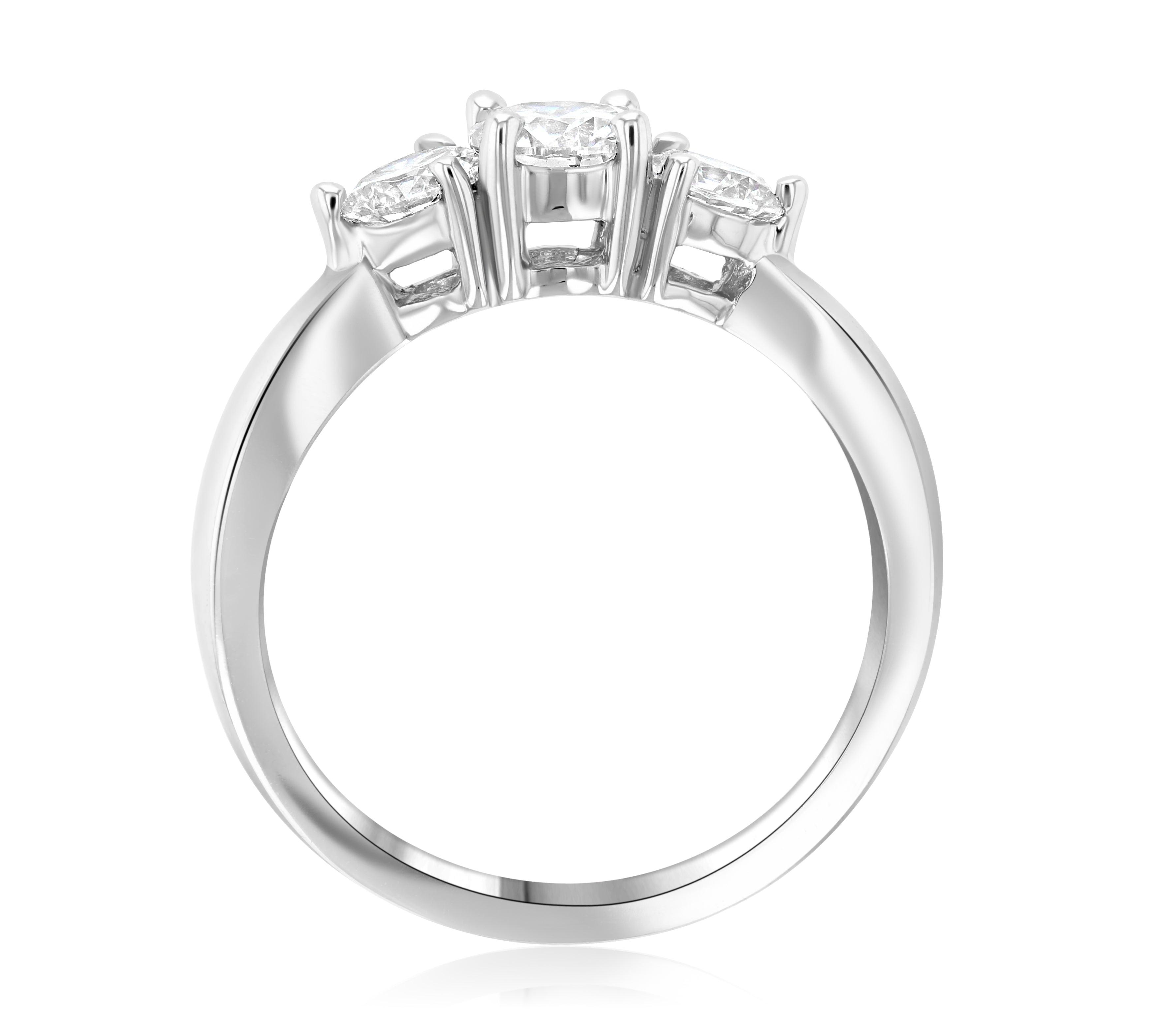 Diamond Three-Stone Shared Prong Engagement Ring in 14k White Gold (1 ct. tw.) - Iris + Mill