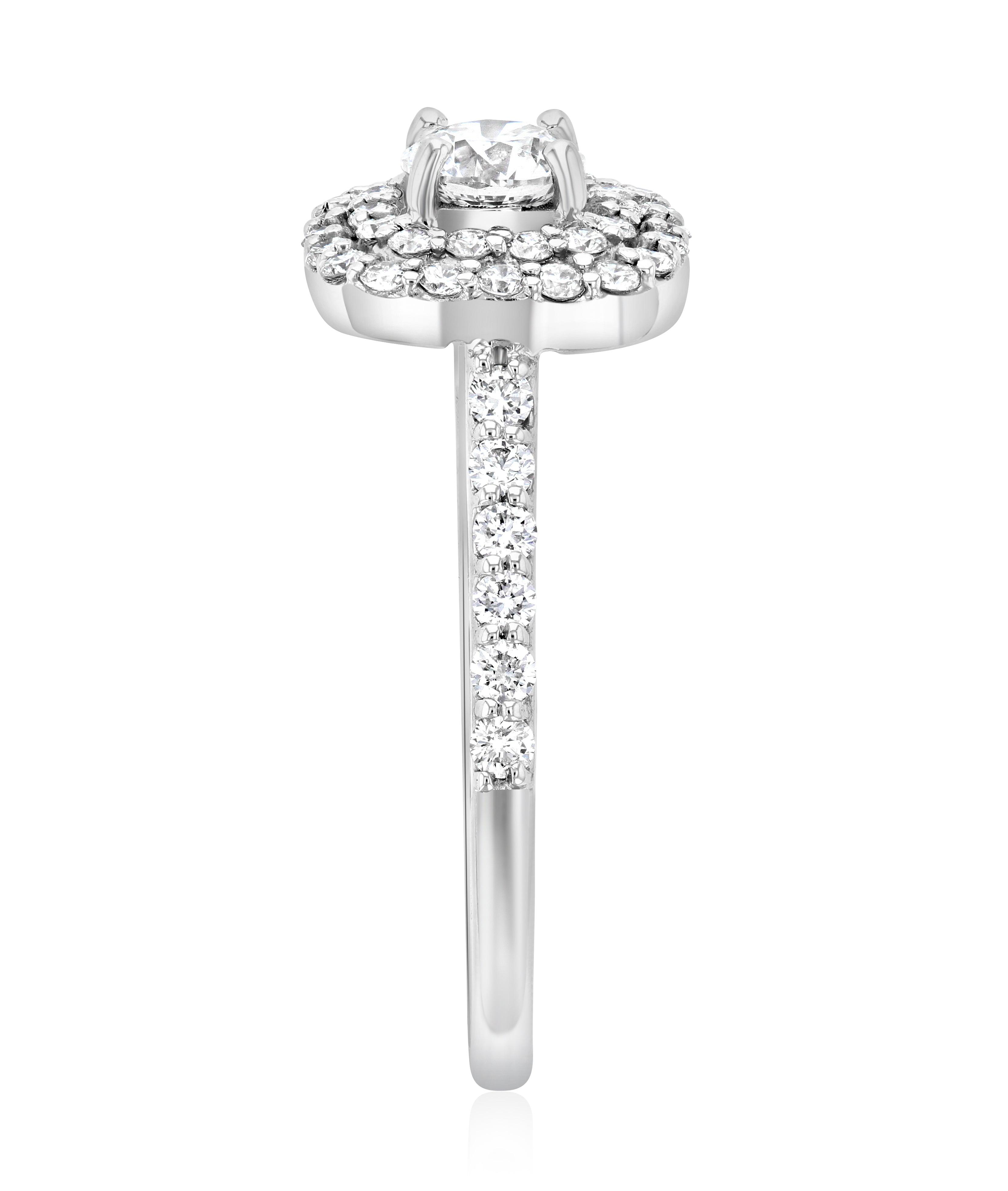Double Halo Diamond Engagement Ring in 14k White Gold - Iris + Mill
