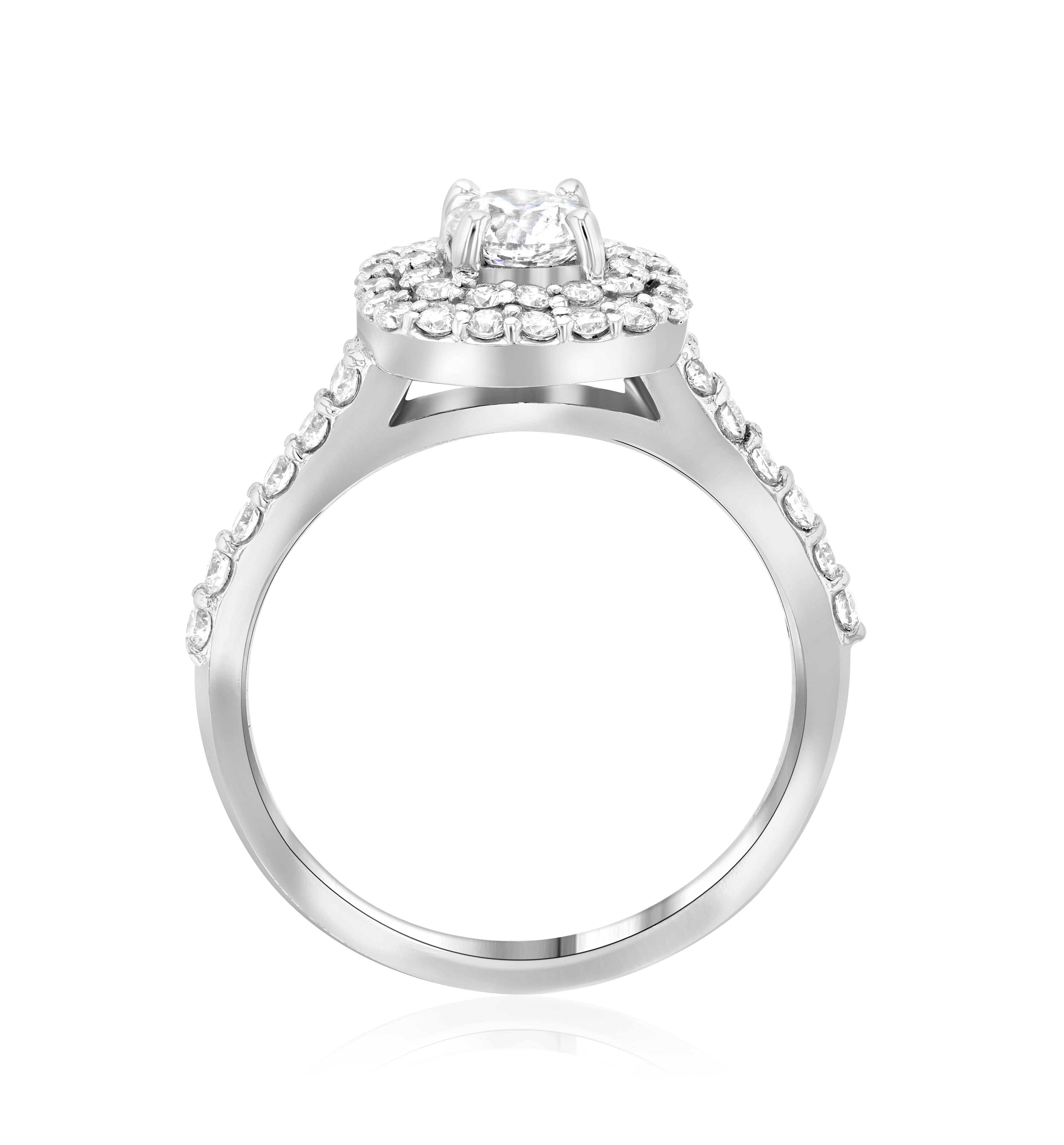 Double Halo Diamond Engagement Ring in 14k White Gold - Iris + Mill