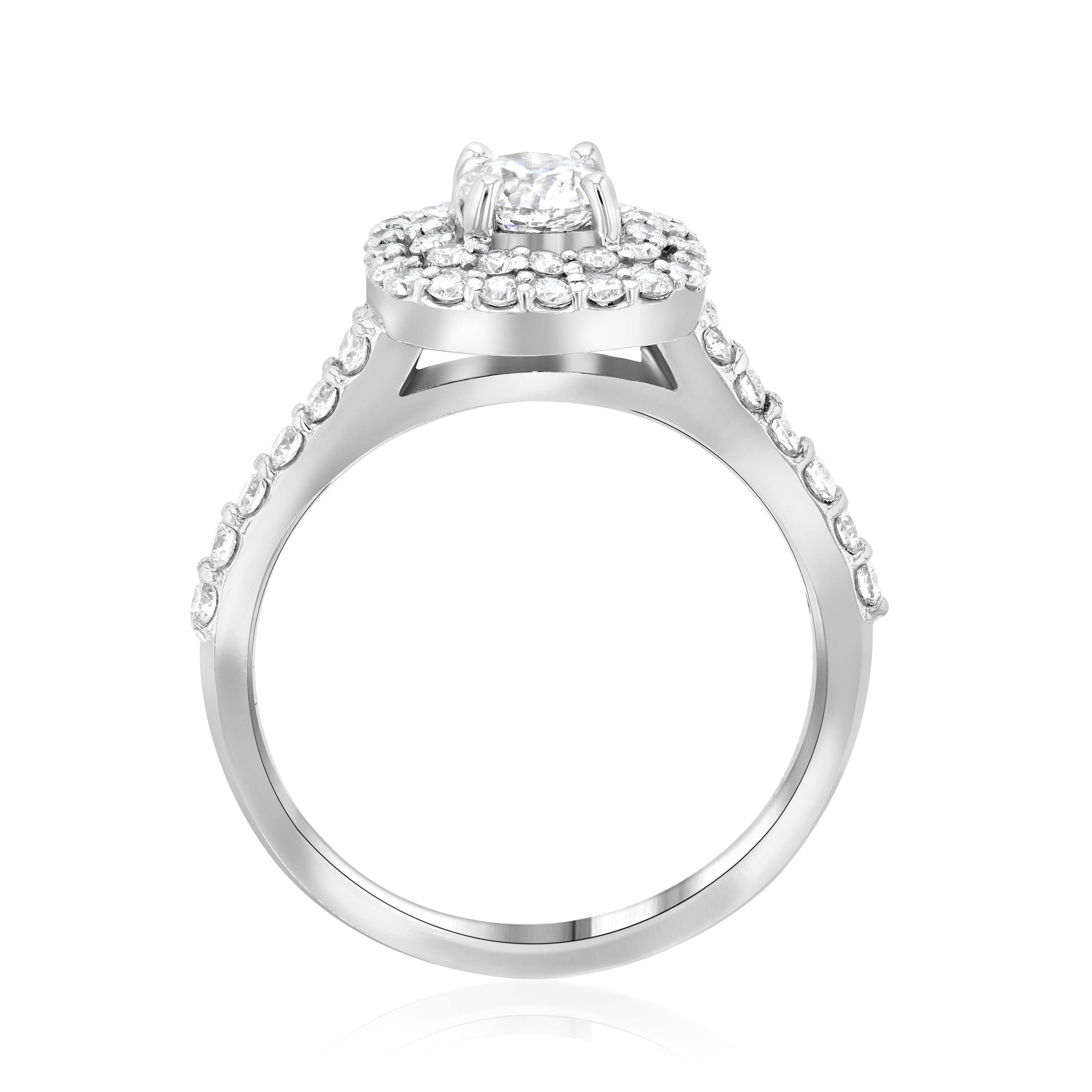 Double Halo Diamond Engagement Ring in 14k White Gold - Iris + Mill