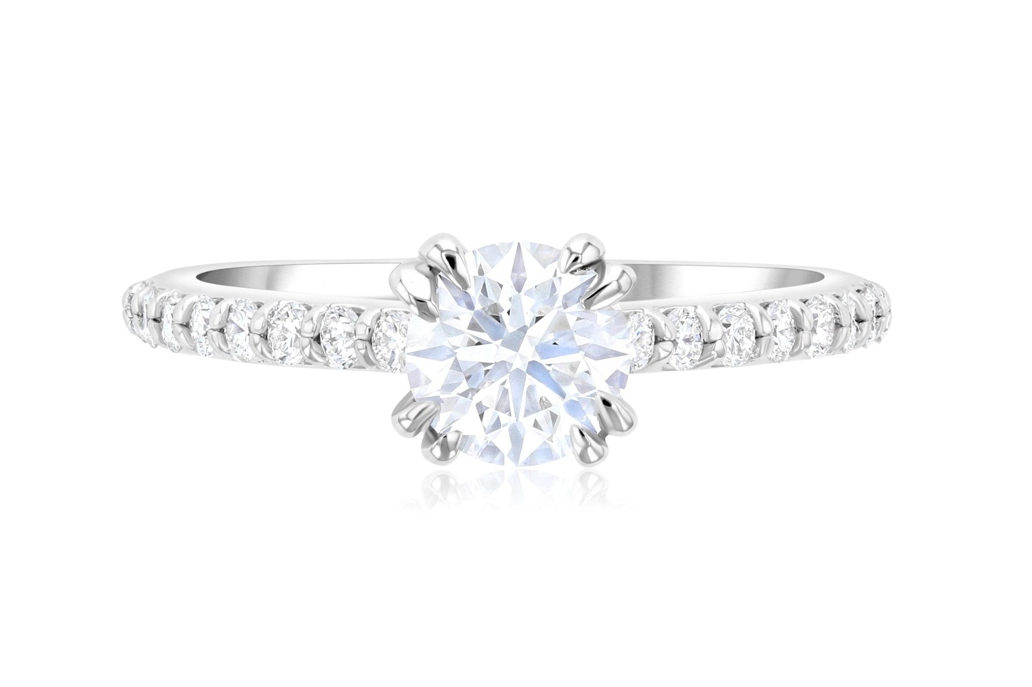 Double Prong Pavé Diamond Solitaire Engagement Ring in 14k White Gold