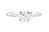 Double Prong Pavé Diamond Solitaire Engagement Ring in 14k White Gold