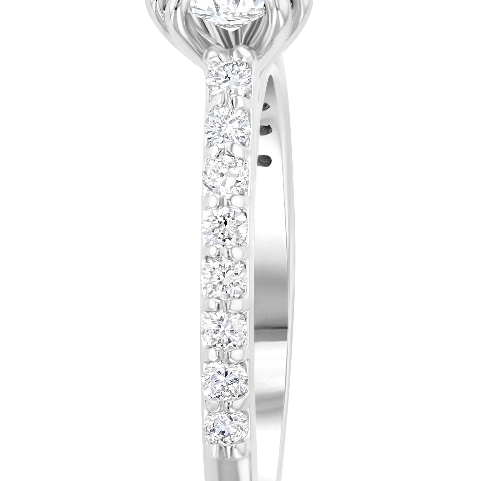 Double Prong Pavé Diamond Solitaire Engagement Ring in 14k White Gold - Iris + Mill