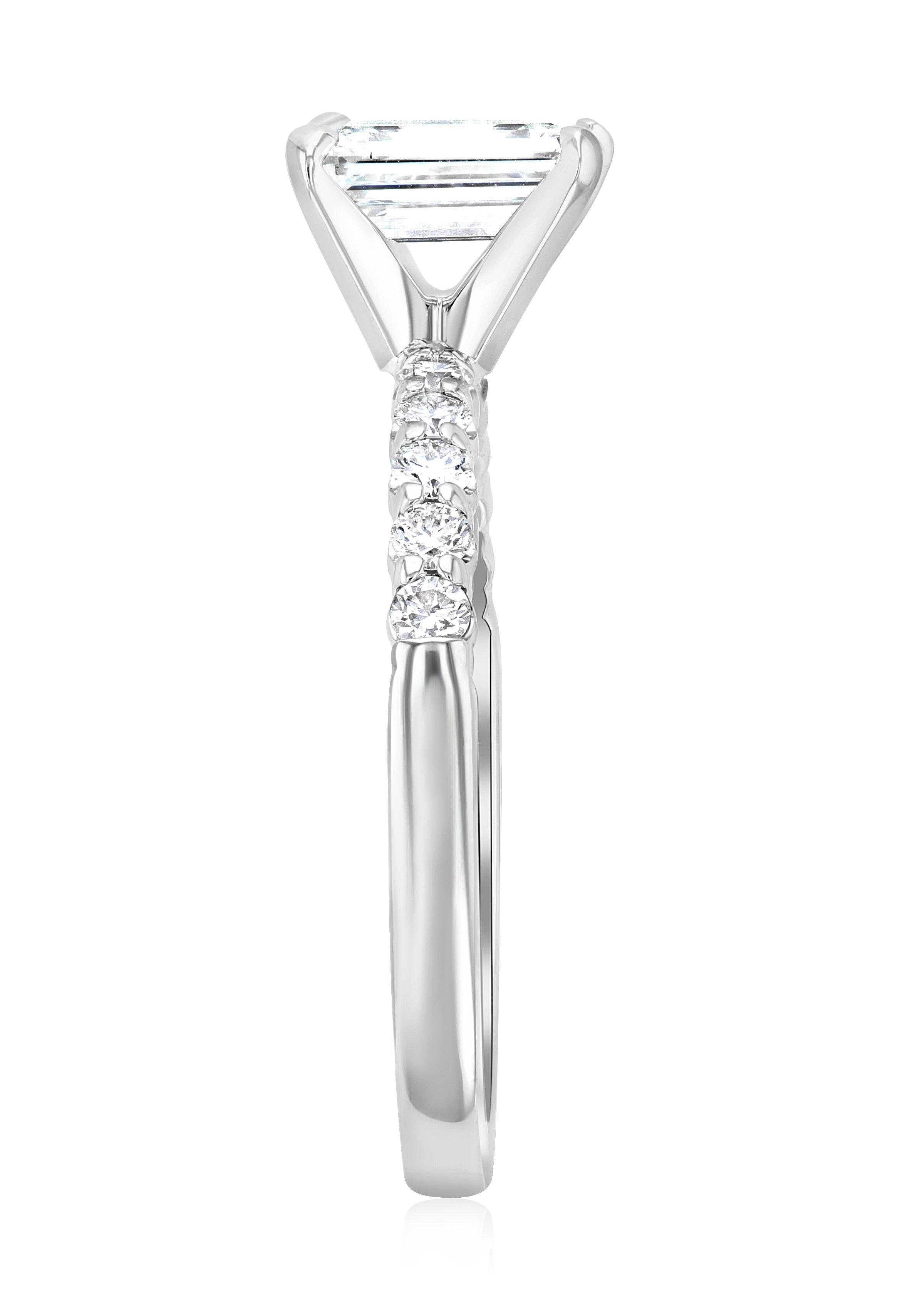 Emerald Cut Pavé Diamond Solitaire Engagement Ring in 14k White Gold - Iris + Mill