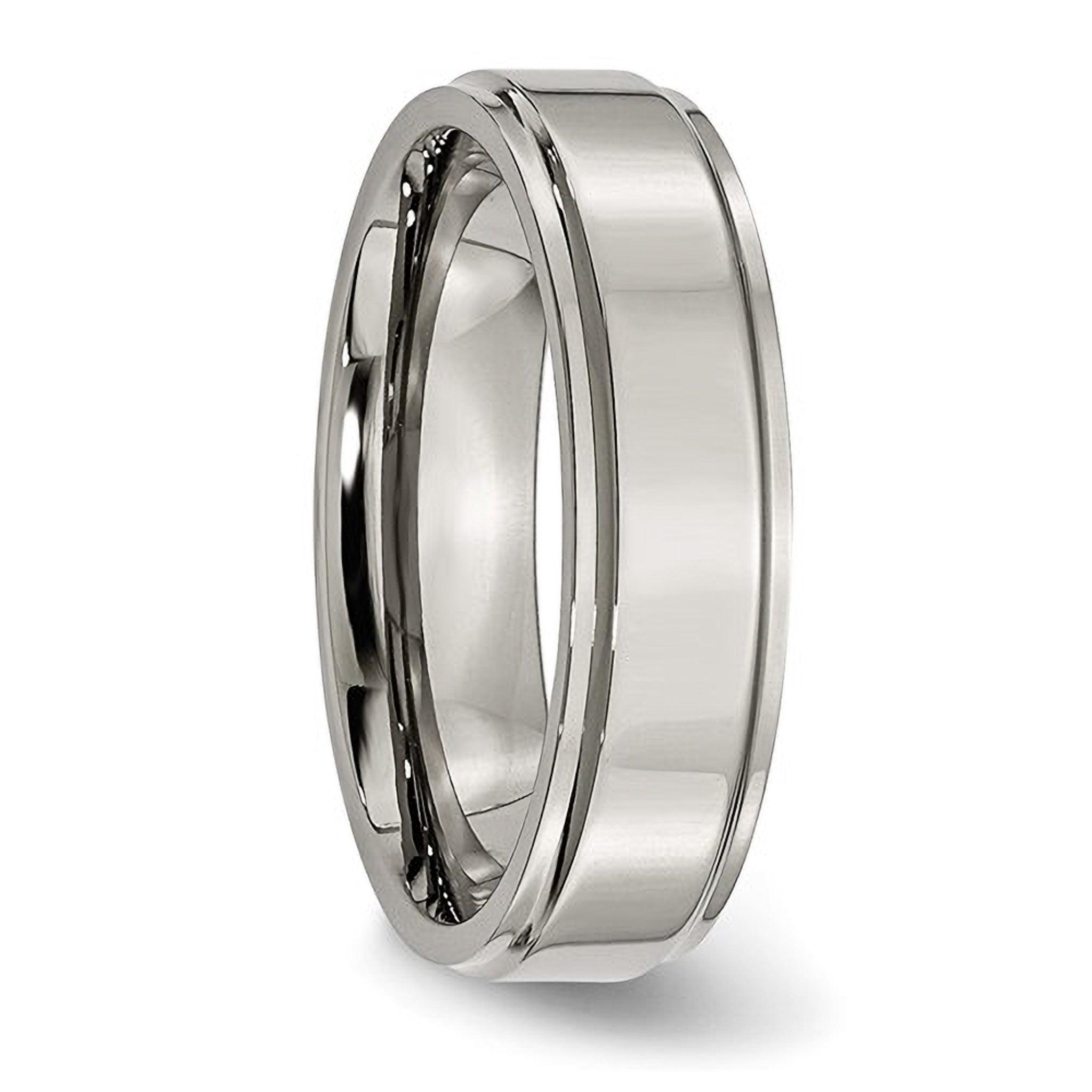 Flat Ridged Edge Polished 6mm Titanium Men's Wedding Band - Iris + Mill