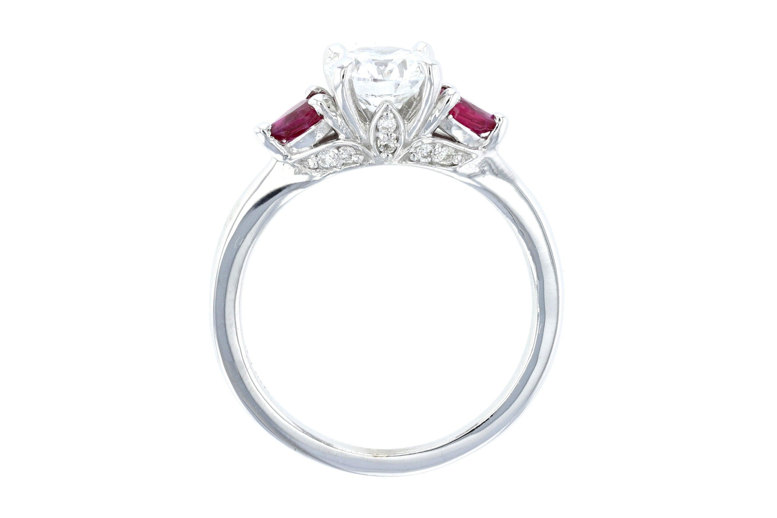 Lab Diamond and Ruby Three-Stone Engagement Ring in 14k White Gold (1.70 ct. tw.) - Iris + Mill