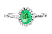 Oval Emerald and Diamond Halo Engagement Ring in 14k White Gold - Iris + Mill