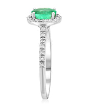 Oval Emerald and Diamond Halo Engagement Ring in 14k White Gold - Iris + Mill